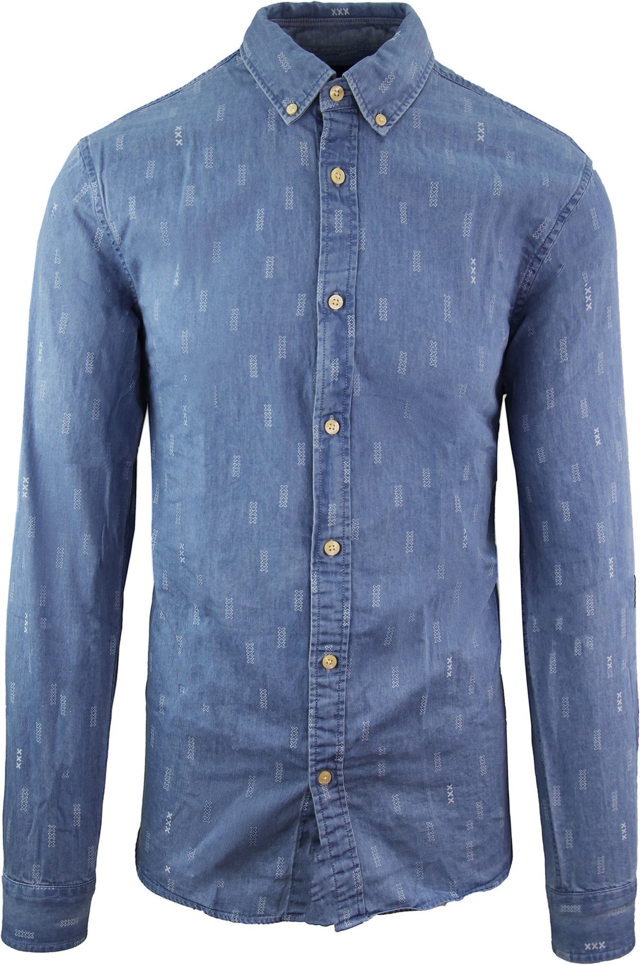 Scotch & Soda Regular Fit Bedrucktes Langarm-Jeanshemd in Blau für Herren