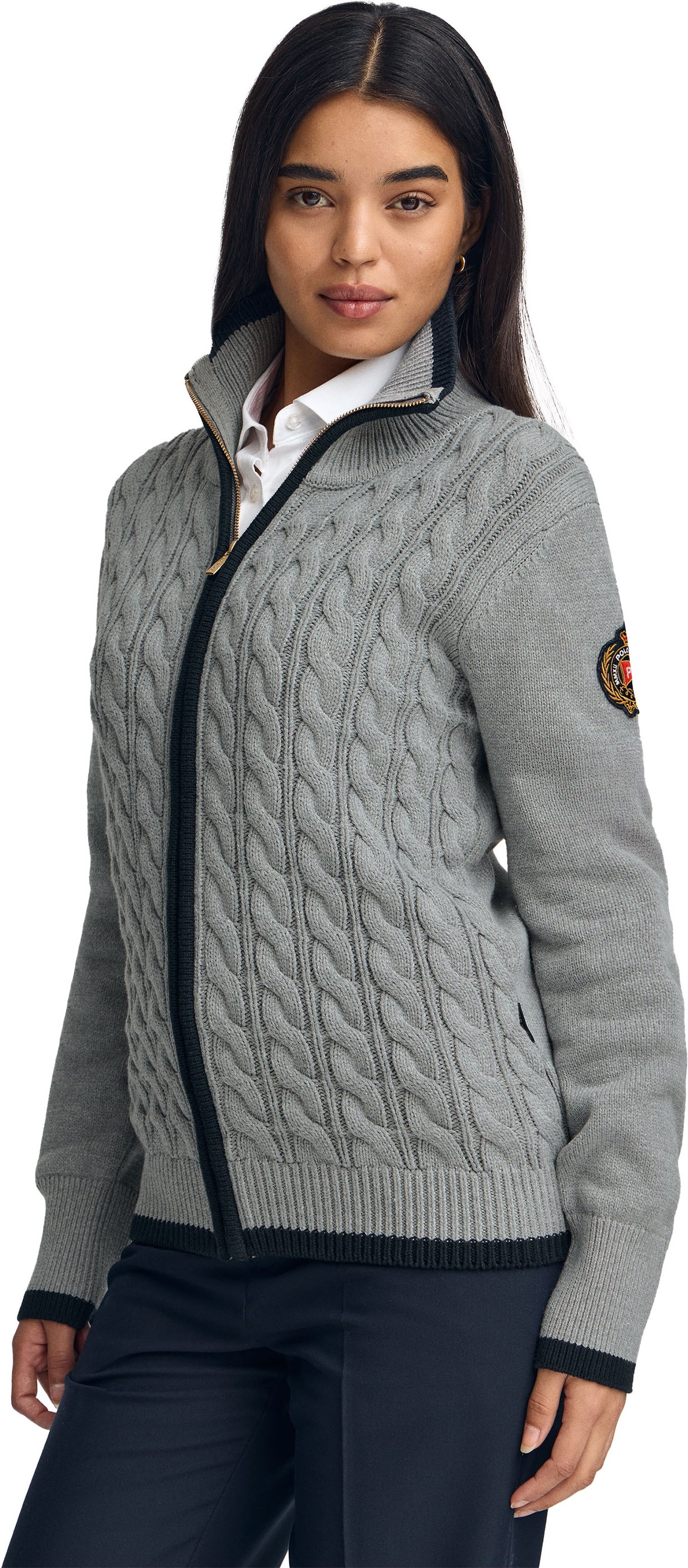 Cardigan grau meliert mit maritimem Polo Club-Patch