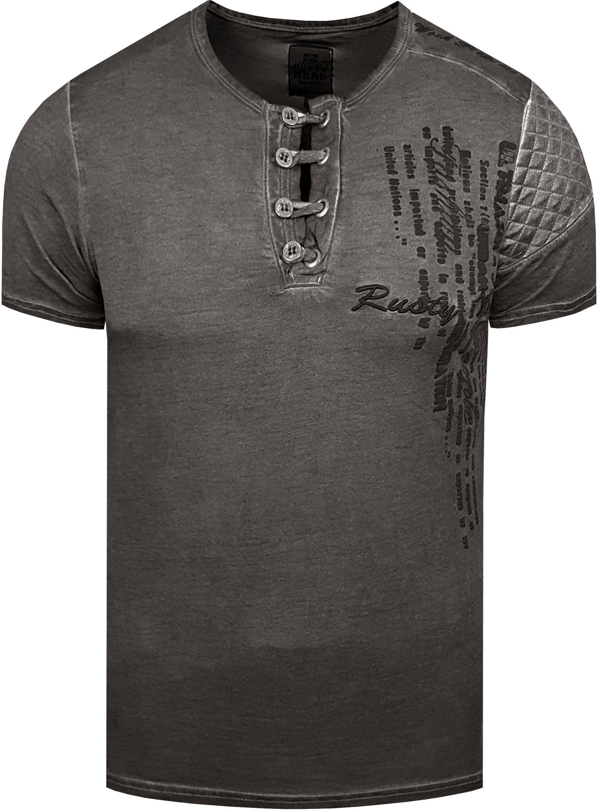 Oil-Washed T-Shirt mit Knopfleiste