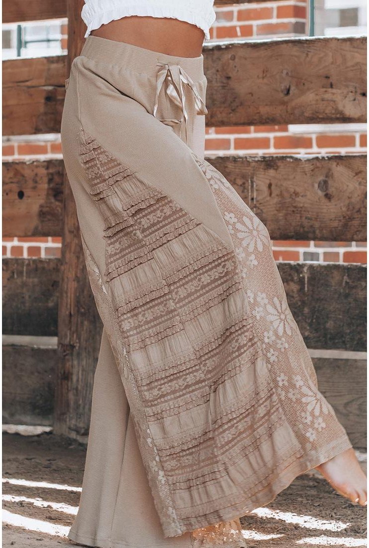 Thumbnail - Azura Exchange Rauchgraue Boho-Spitzen-Patchwork Weite Bein Hochbundhose