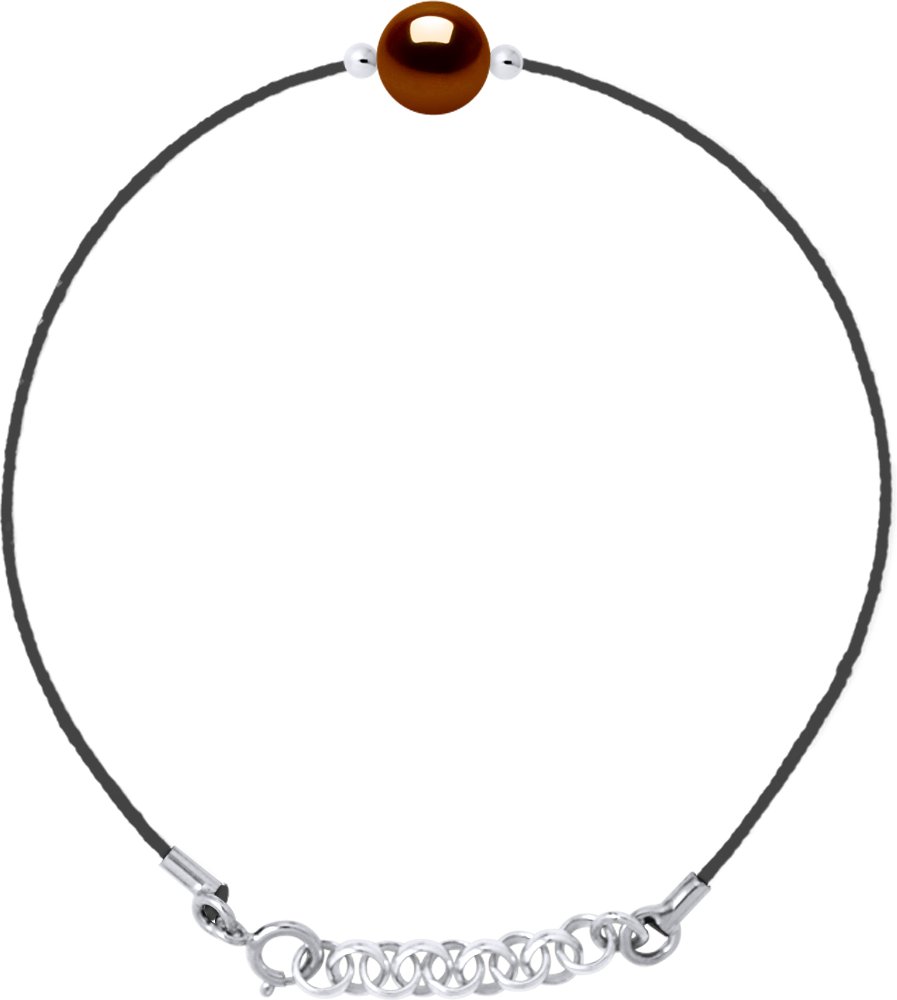 DIADEMA - Armband - Schwarzes Nylon - Süßwasserperle - Farbe schokolade