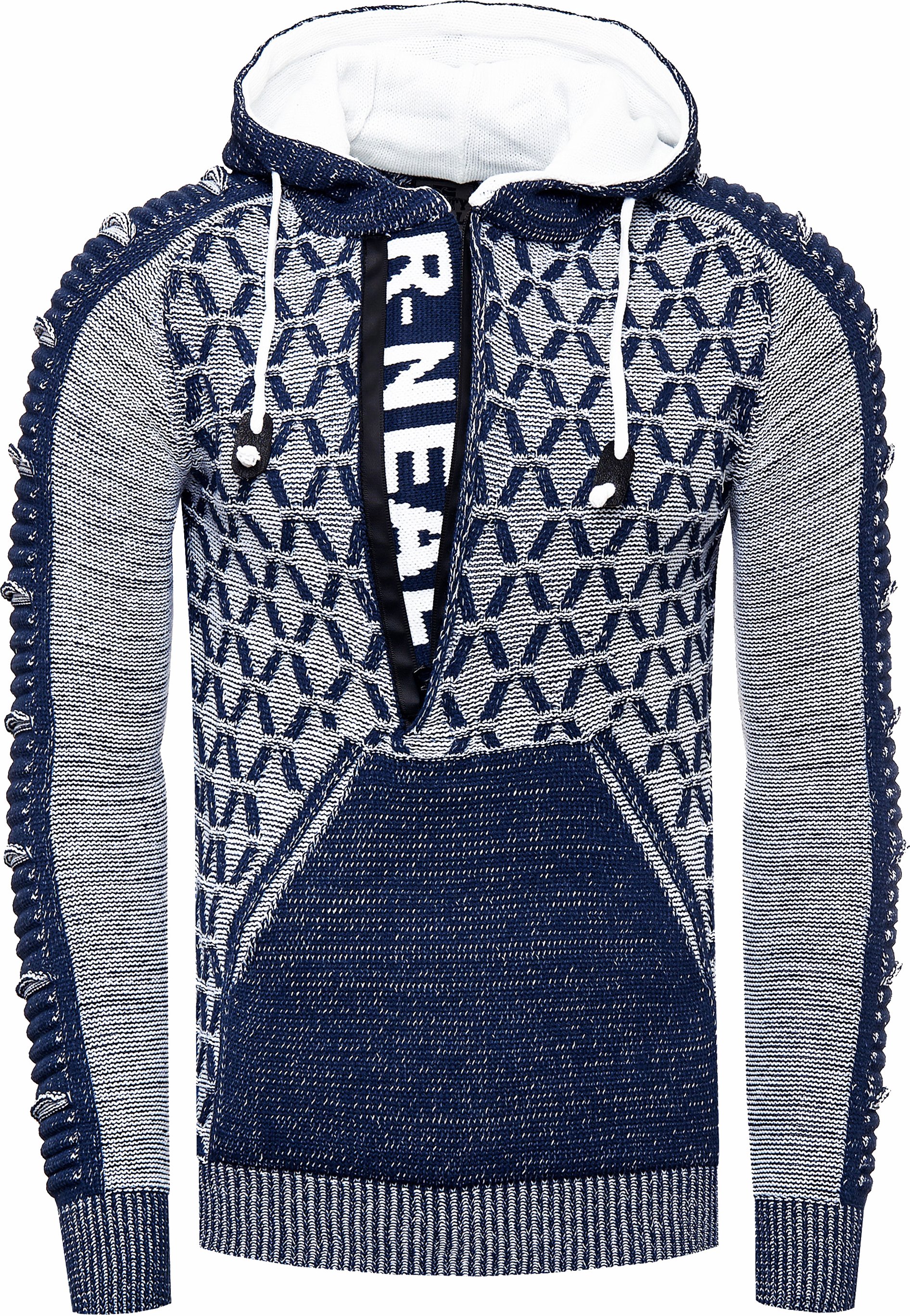 Thumbnail - 1/2 Zip Kontrast Grobstrick Kapuzen-Pullover