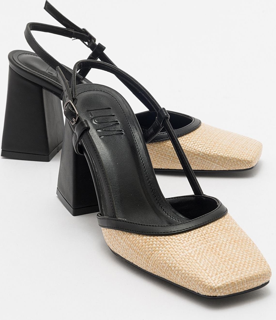 Rivie Raffia Blockabsatz-Pumps mit eckiger Zehenpartie (Damen)