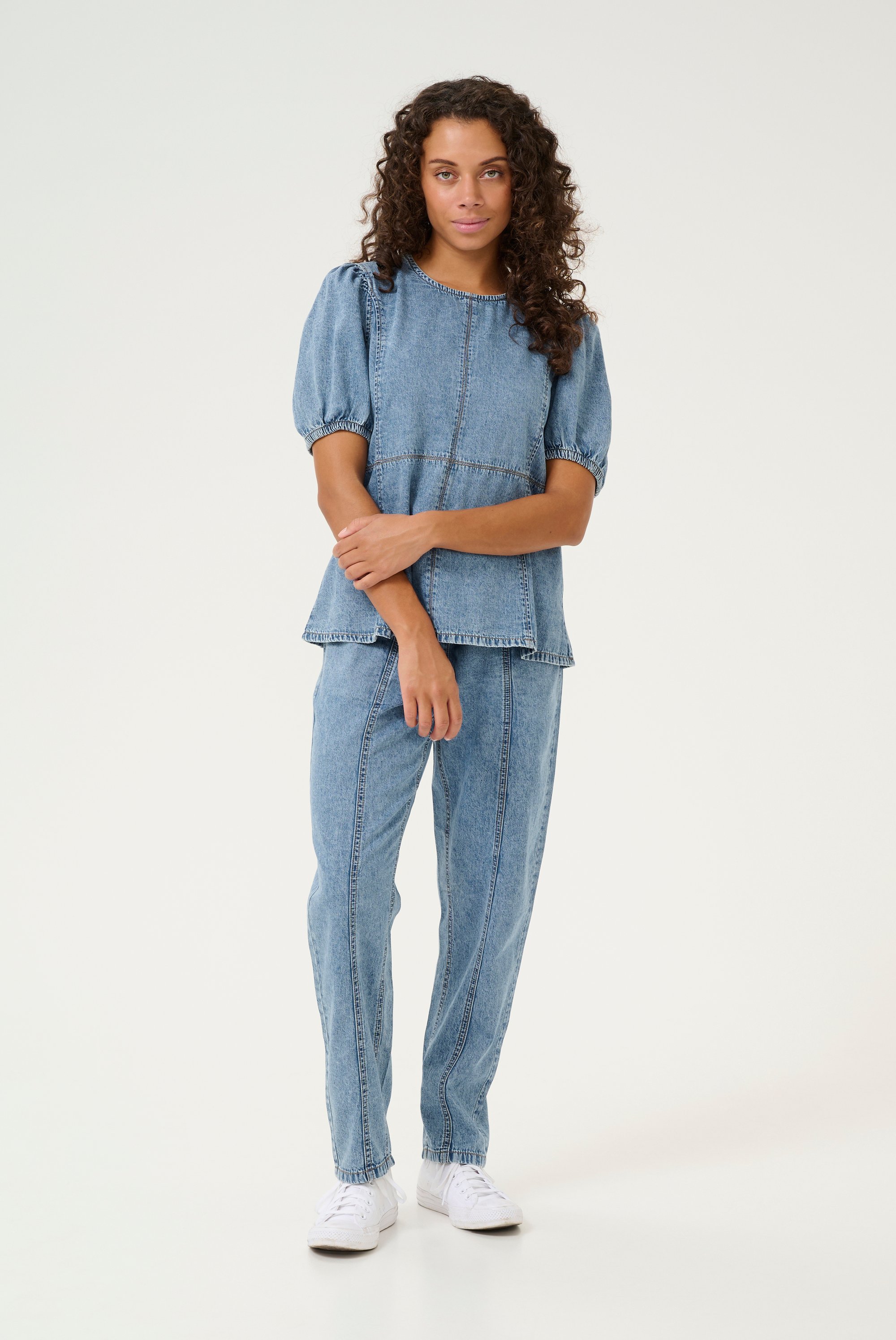 Langarm-Bluse Relaxed fit Blue Stone Wash