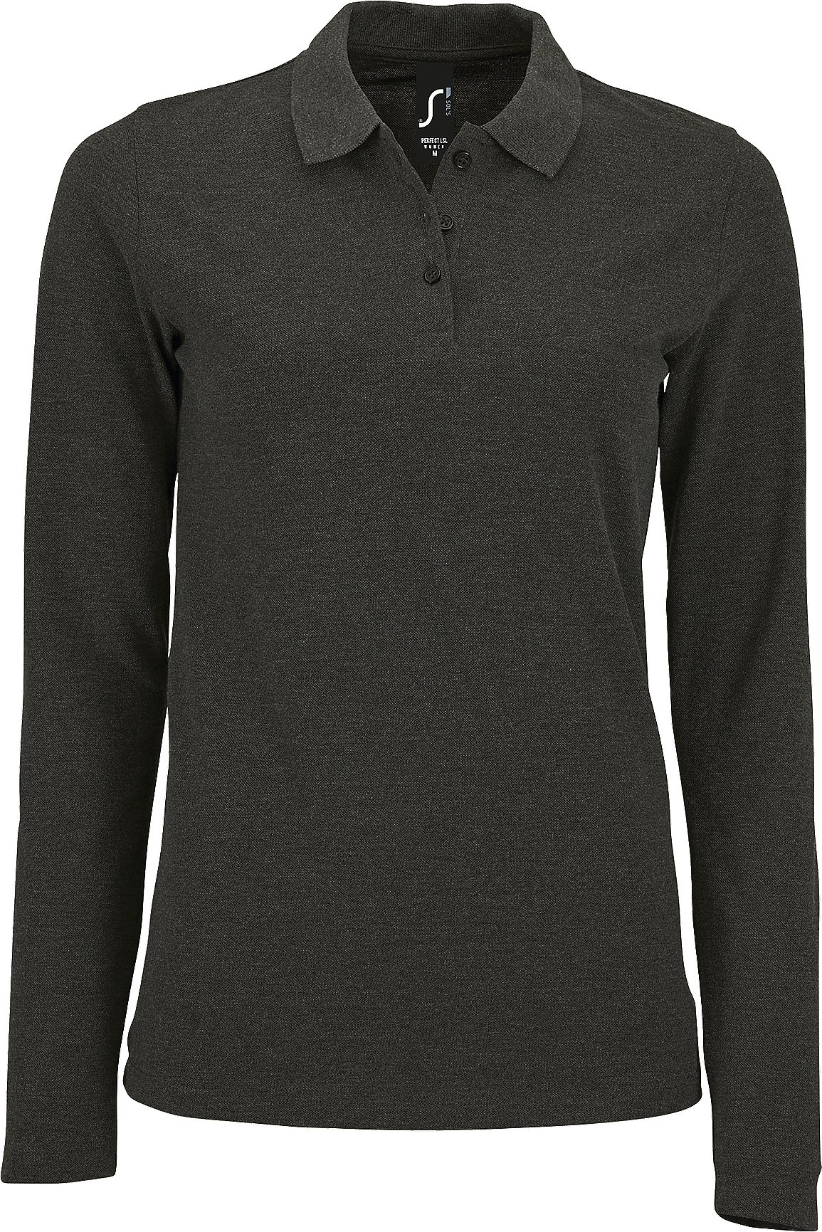 SOLS Womens/Ladies Perfect Long Sleeve Pique Polo Shirt (Charcoal Marl)