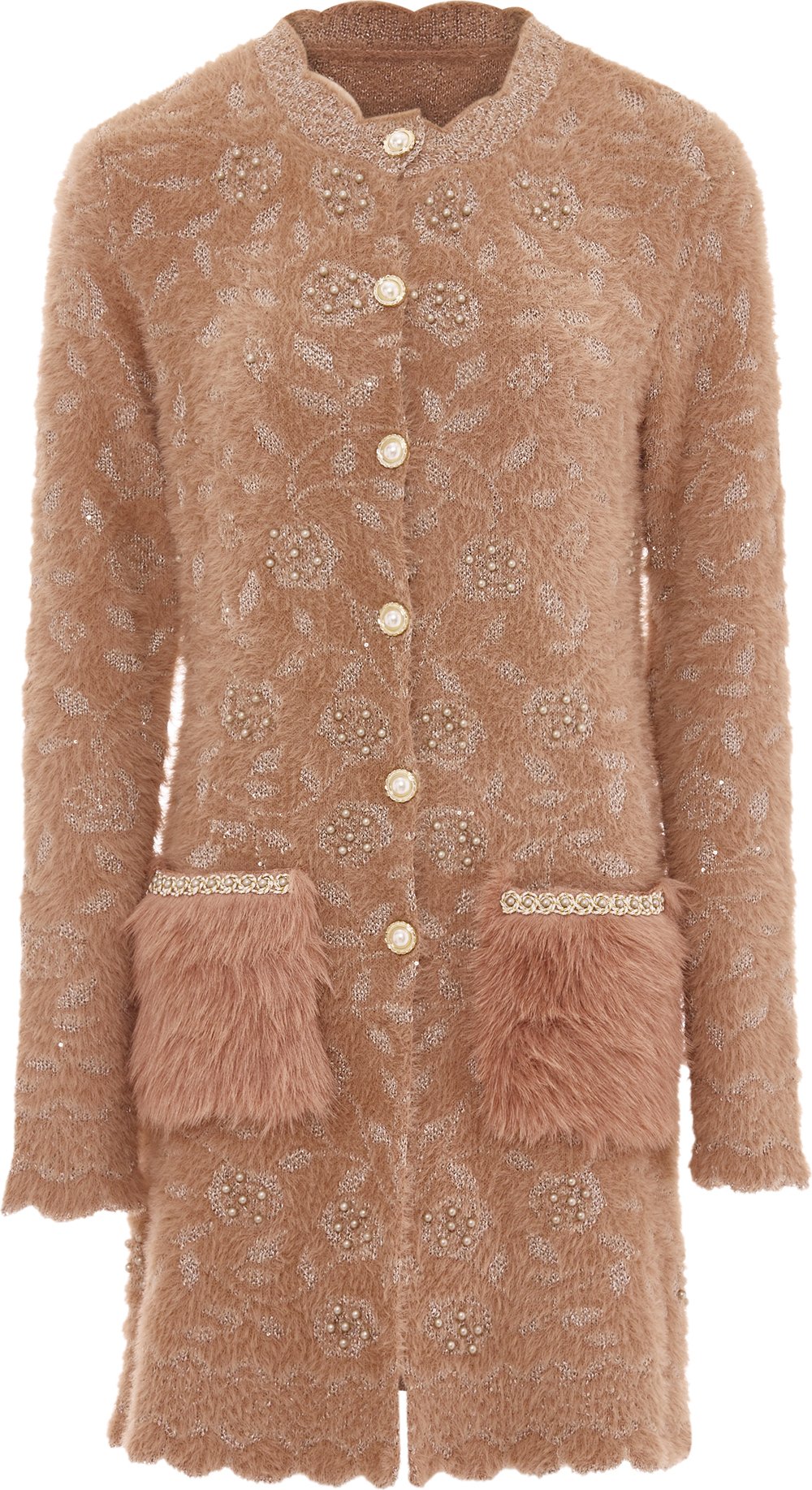 Faina Strickjacke Damen Dunkelrosa Rosa Gold