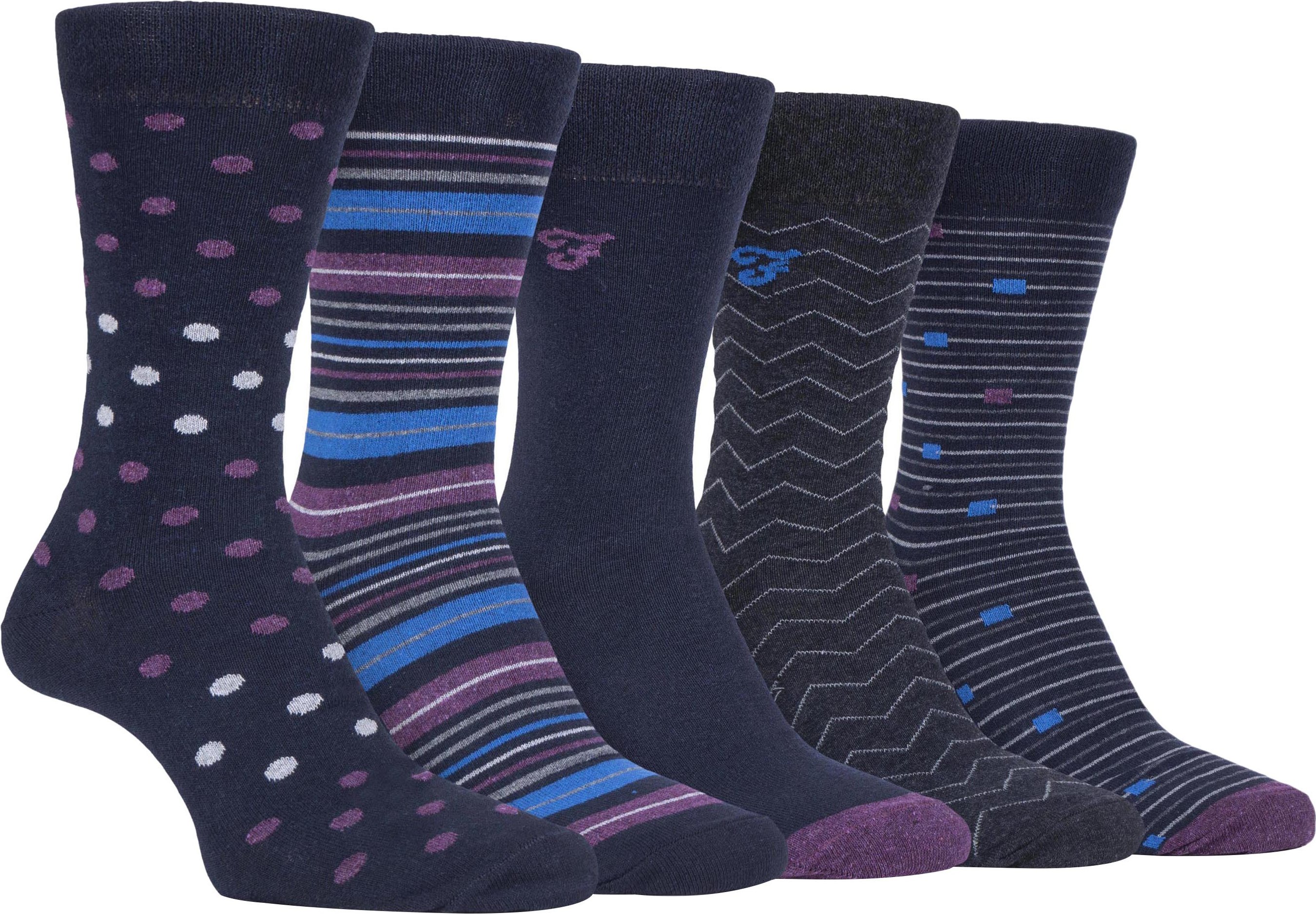Farah - 5er-Pack Herren dünne atmungsaktive klassische Polka Dot gemusterte weiche Top Baumwolle Kleid Socken - FCS273NV...