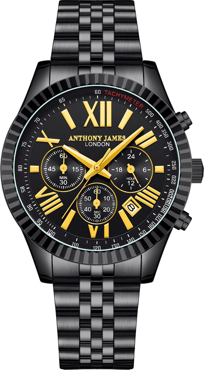 Assemblé à la main Anthony James Limited Edition Chrono Sports Black - 5 ans de garantie