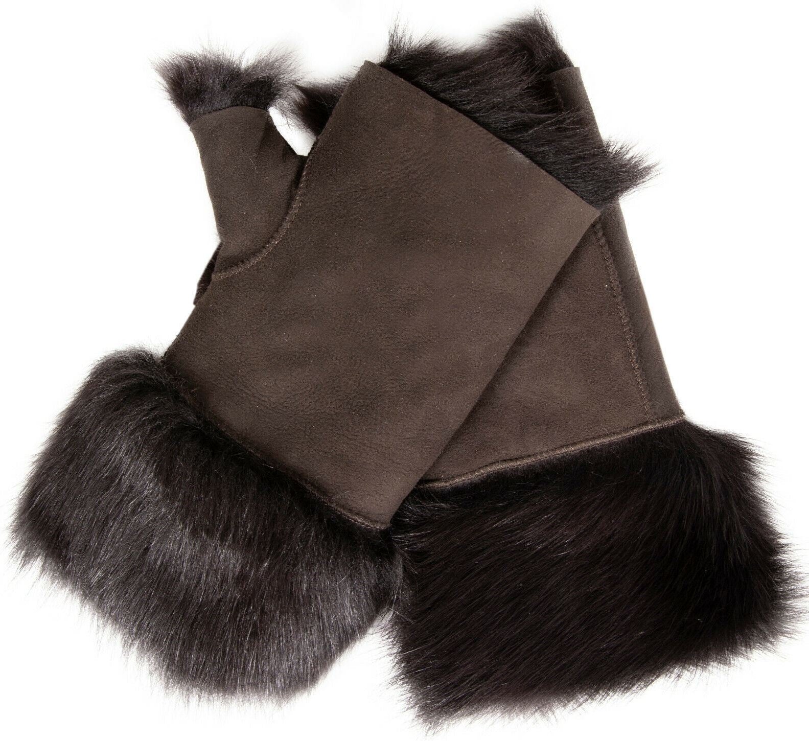 Damen-Fäustlinge aus Lammfell, fingerlose Manschetten, Toscana-Wildleder, Schaffellfell