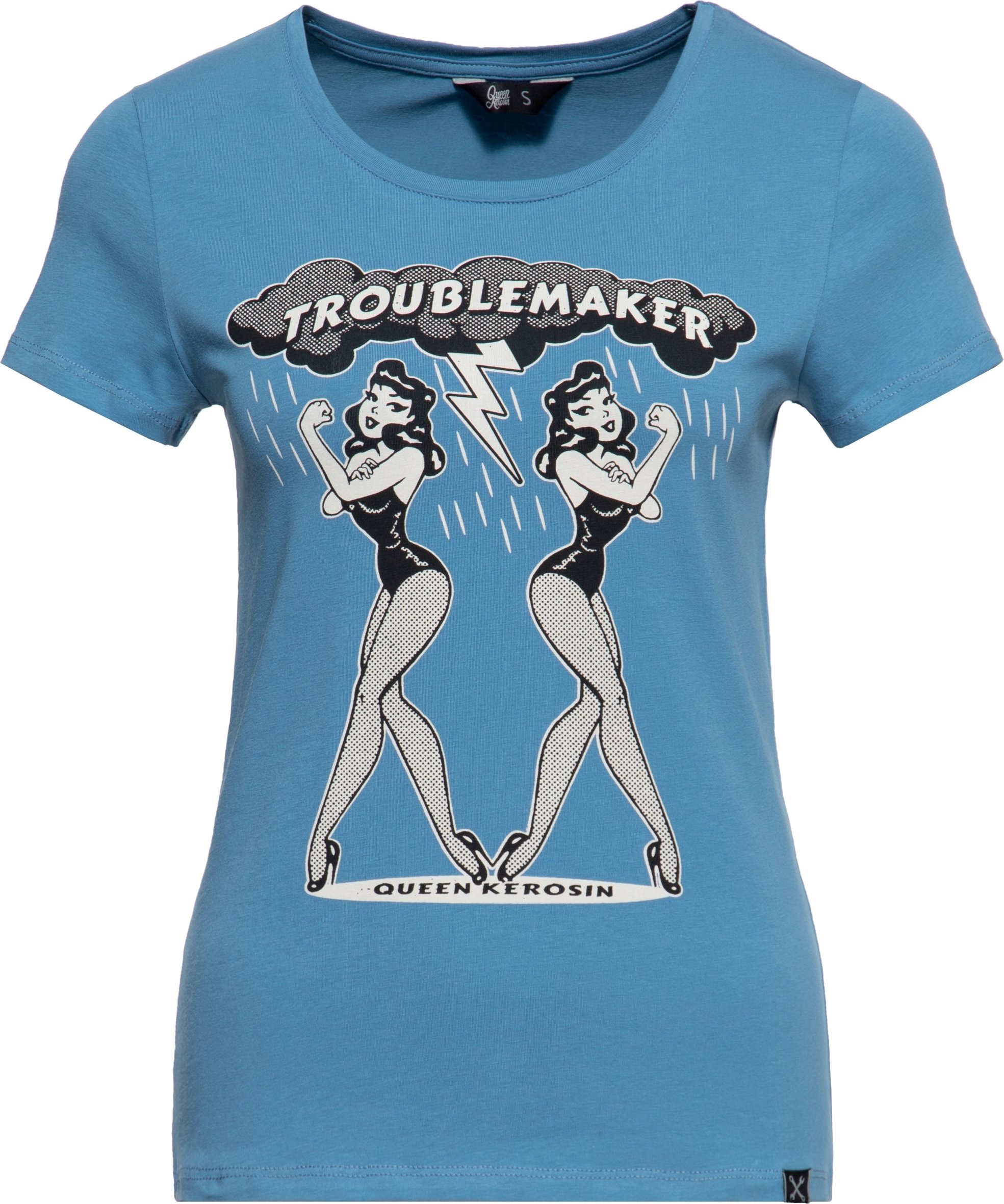 Queen Kerosin Damen T-Shirt Troublemaker blau