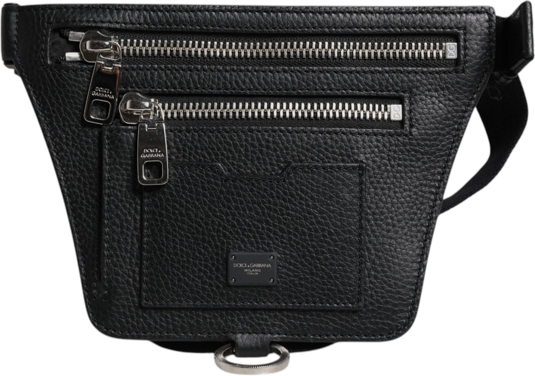 Schwarzer Kalbsleder-Logo-Plakette Gürtel Hüfttasche für Herren