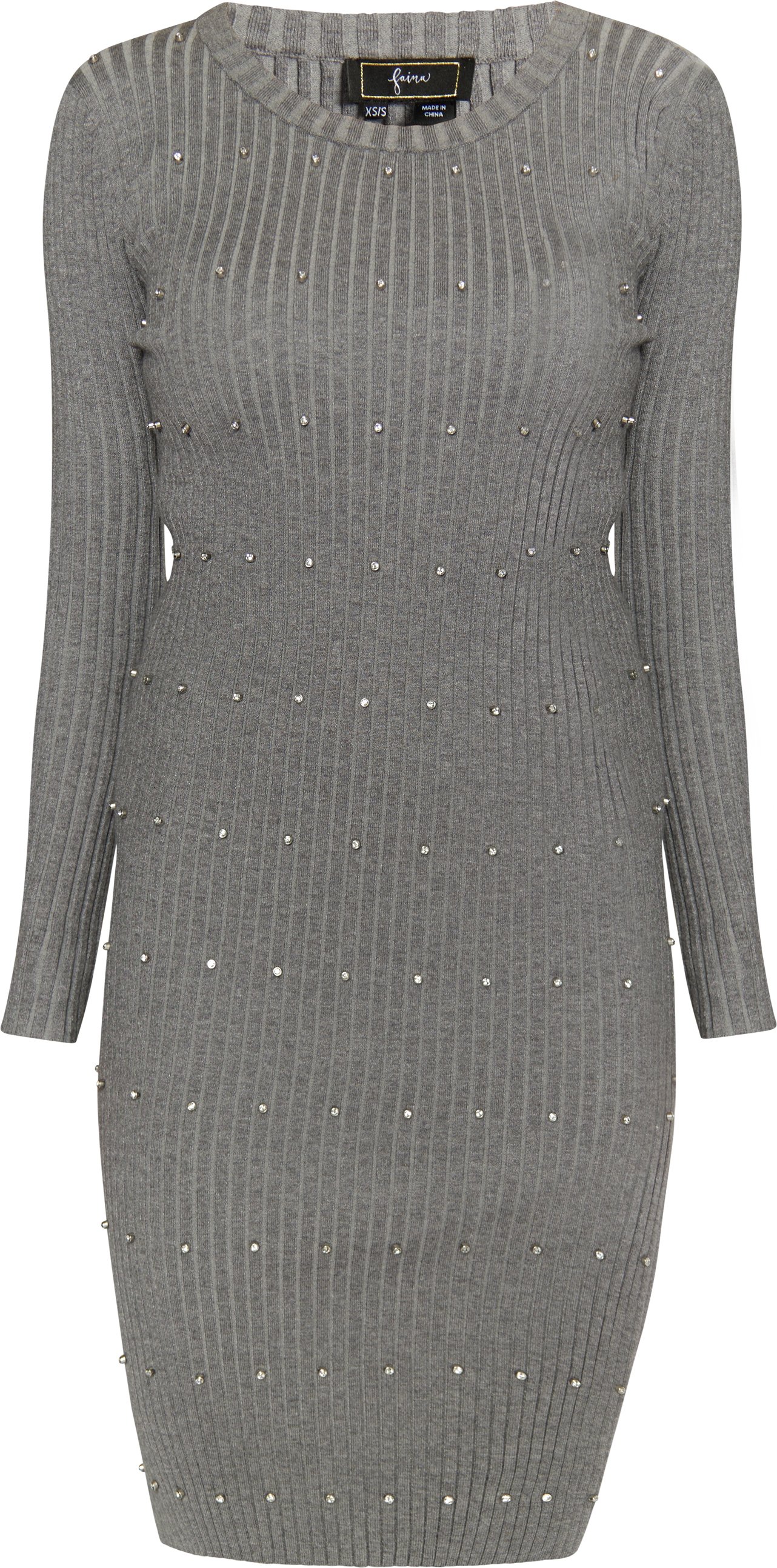 Faina Rippstrickkleid mit Strasssteinen Damen grau melange