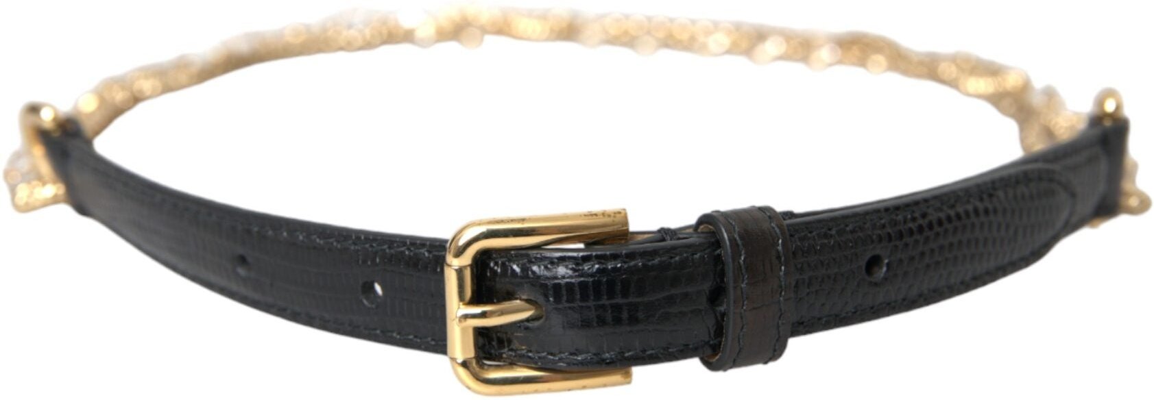 Dolce & Gabbana Schwarzer Leder-Goldkette Kristall-Taillengürtel für Frauen
