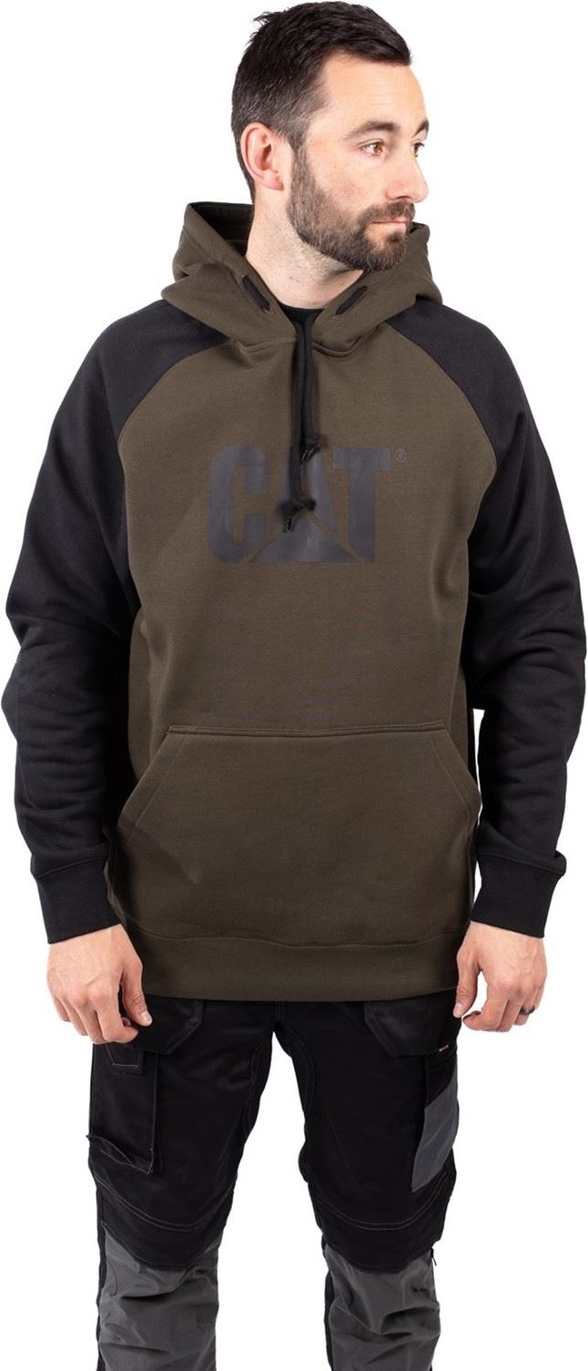 Caterpillar Raglan Baumwoll Herren Kapuzenpulli in Moosgrün