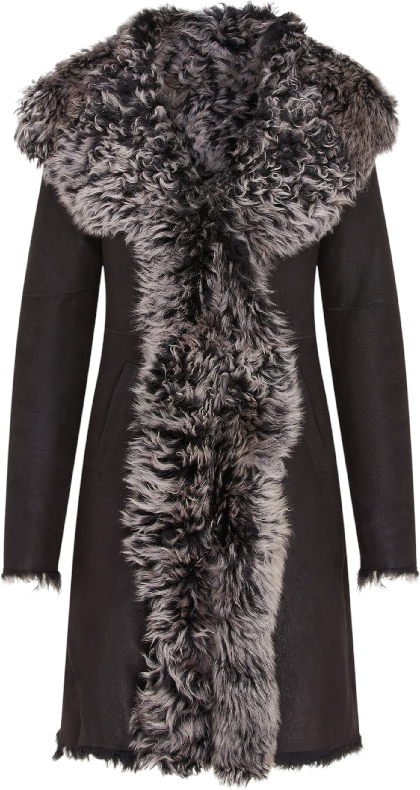 Schwarzer Trenchcoat aus Schaffell und Leder mit Kapuze für Damen in Toscana-Optik - Coast