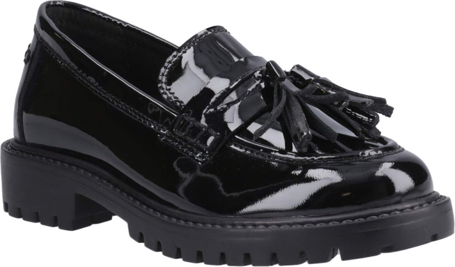 Hush Puppies Abigail Patent Senior Mädchenschwarze Slipper Aus Leder