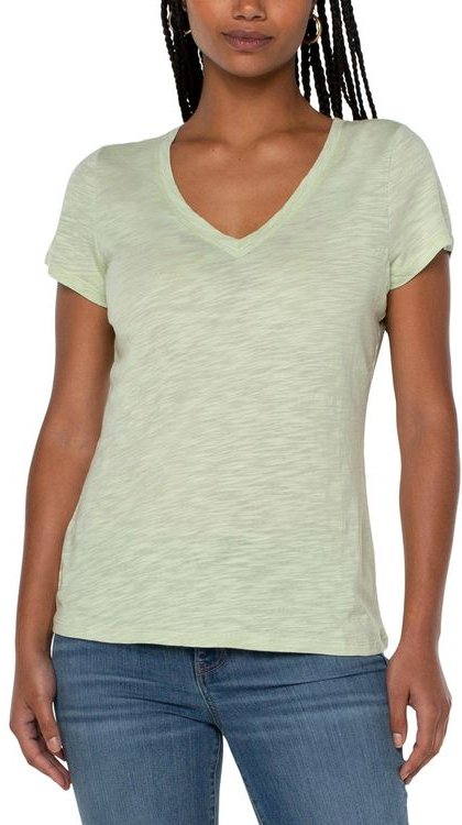 Slim-Fit-T-Shirt aus Slub-Strick mit V-Ausschnitt in Celadon