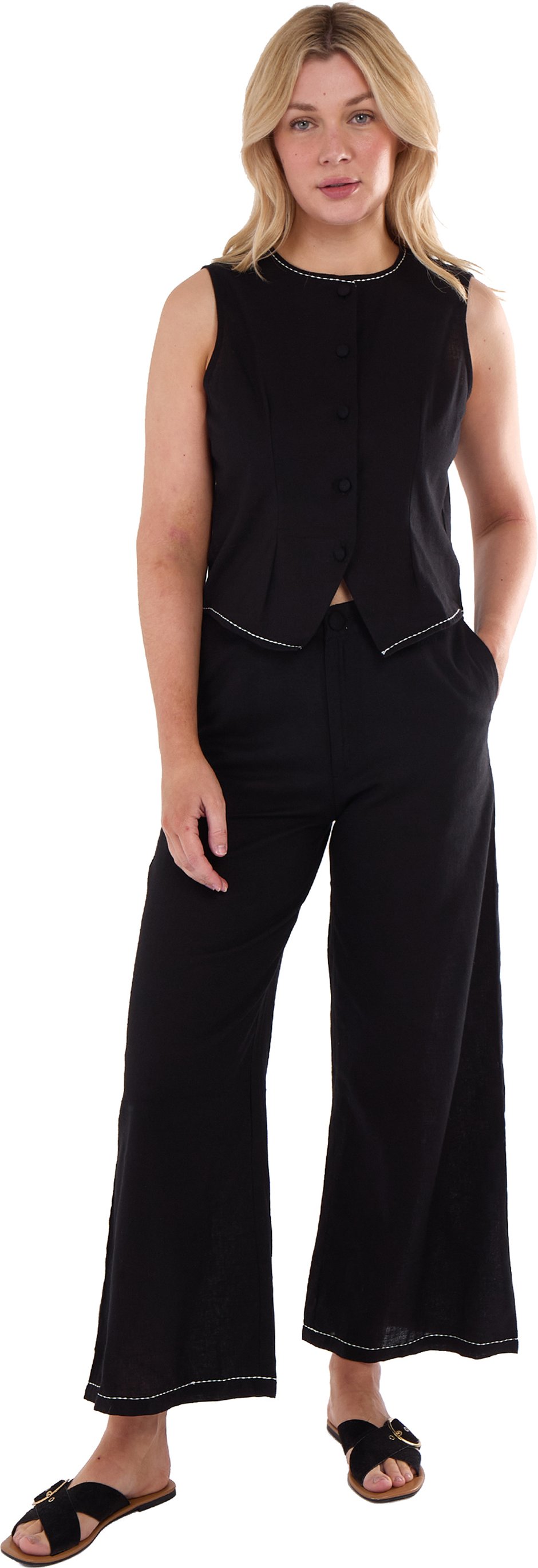 Schwarzer Baumwollmantel mit Kontrastnähten und Taille