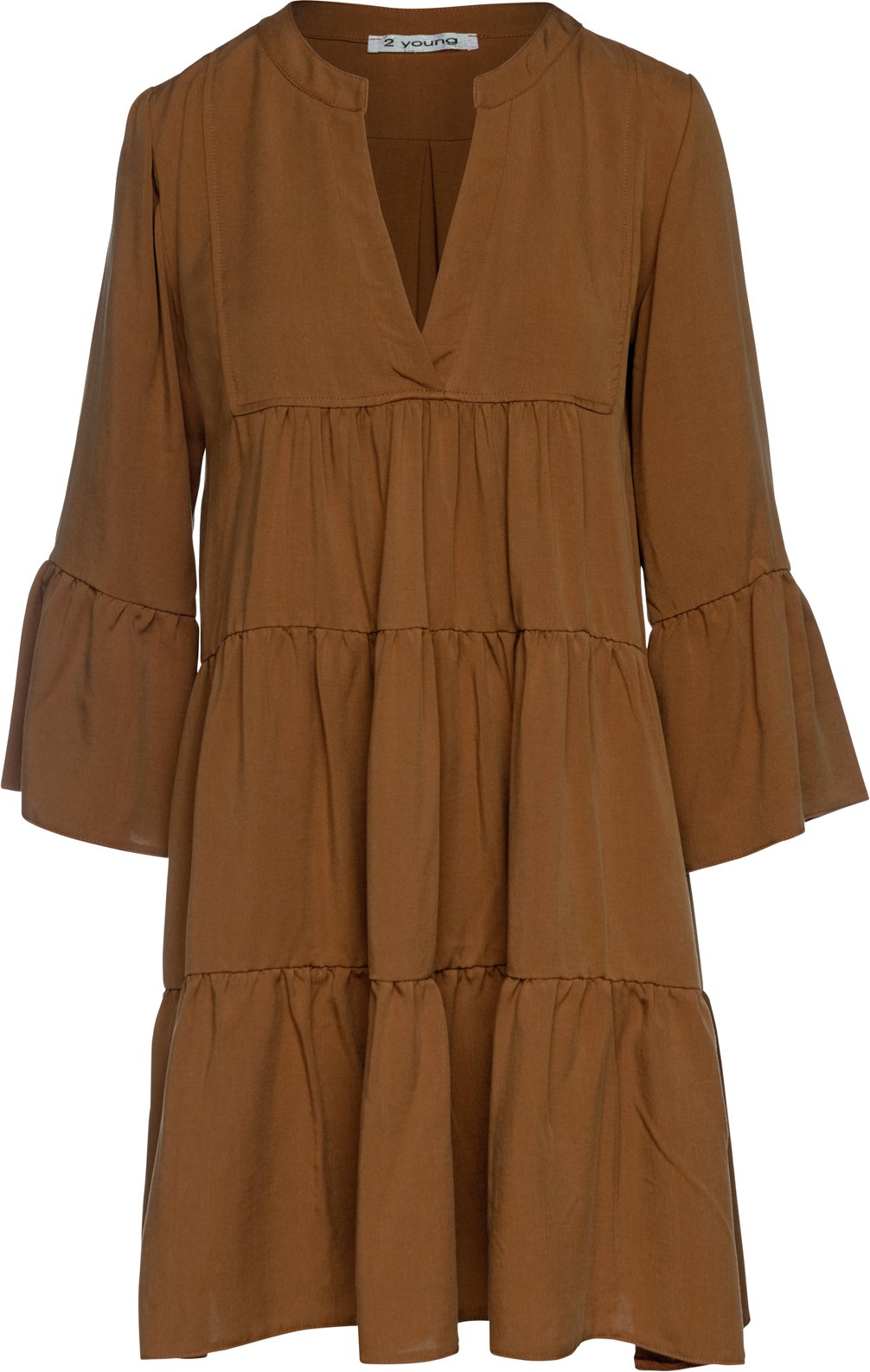 Schokoladenbraunes Kleid aus Tencel mit gerafften Nähten