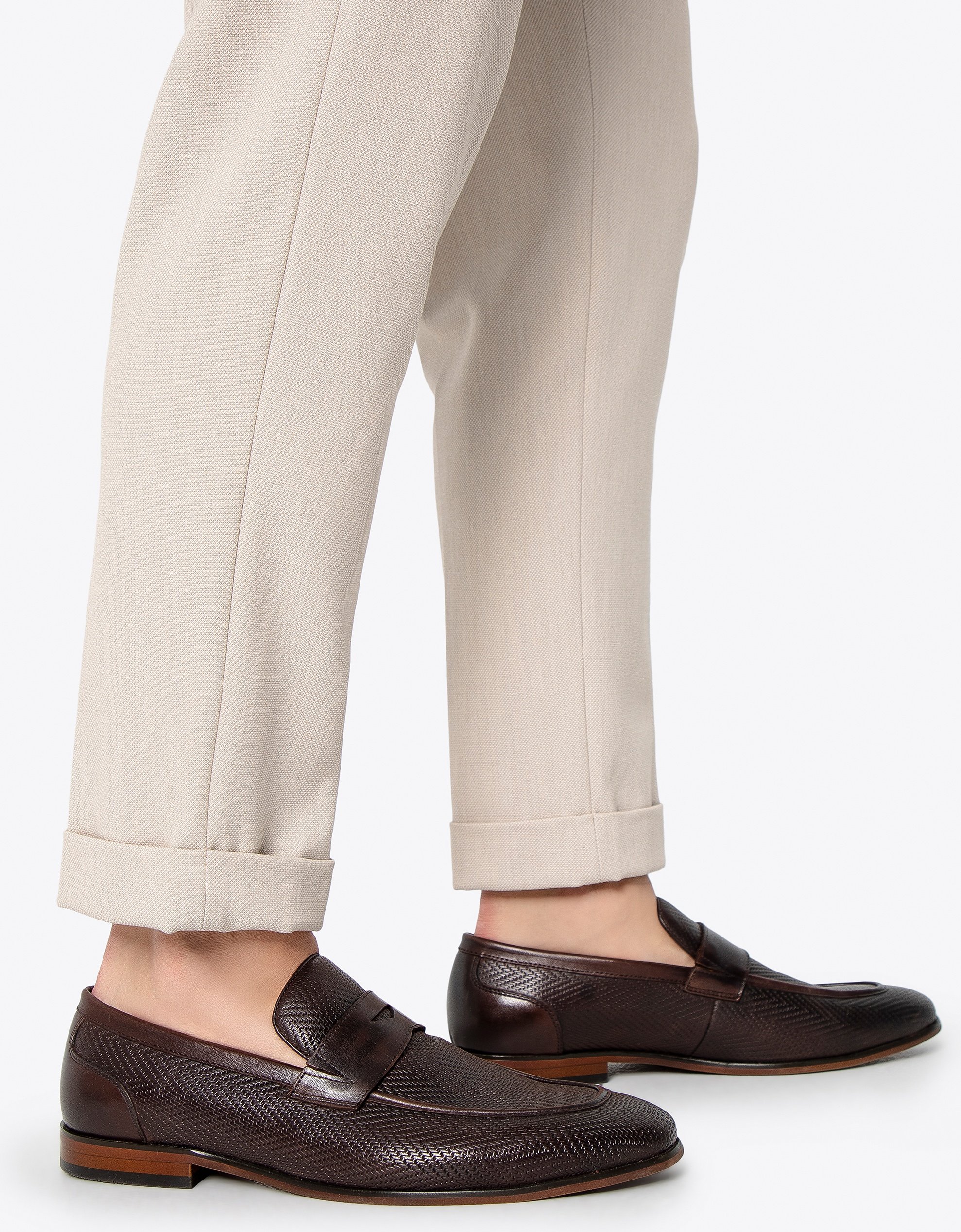 Wittchen Herren-Ledermokassins mit Fischgrätmuster, Dunkelbraun, Naturleder