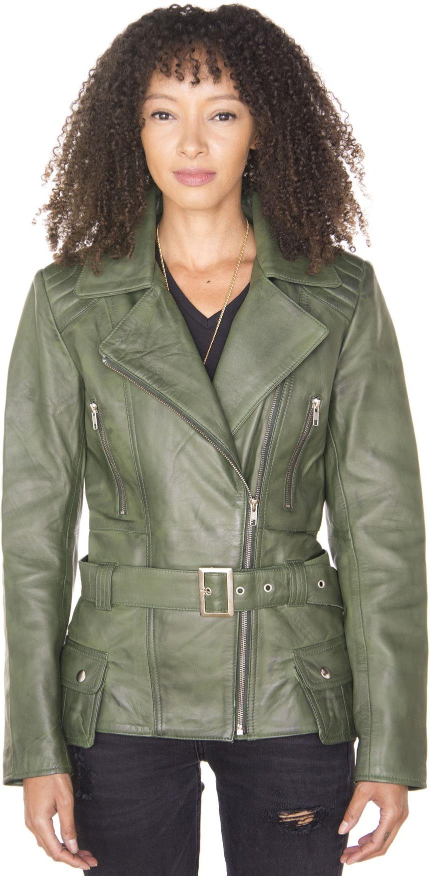 Lange Damen-Bikerjacke aus Leder – Quito