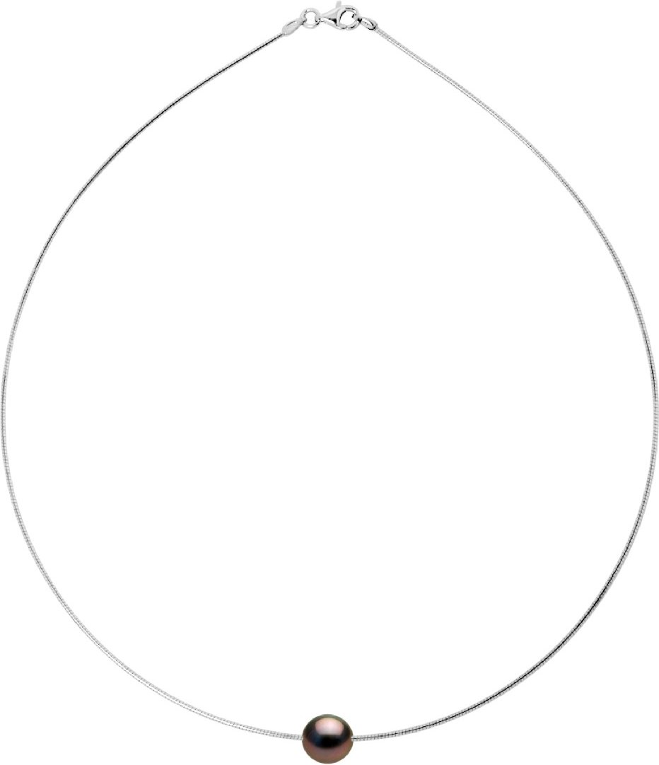 Halskette OMEGA aus Silber 925 rhodiniert und echte Tahiti-Zuchtperle rund 9-10 mm
