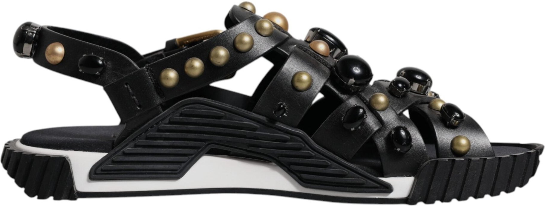 Dolce & Gabbana Schwarze Leder Nieten Slides Sandalen Schuhe