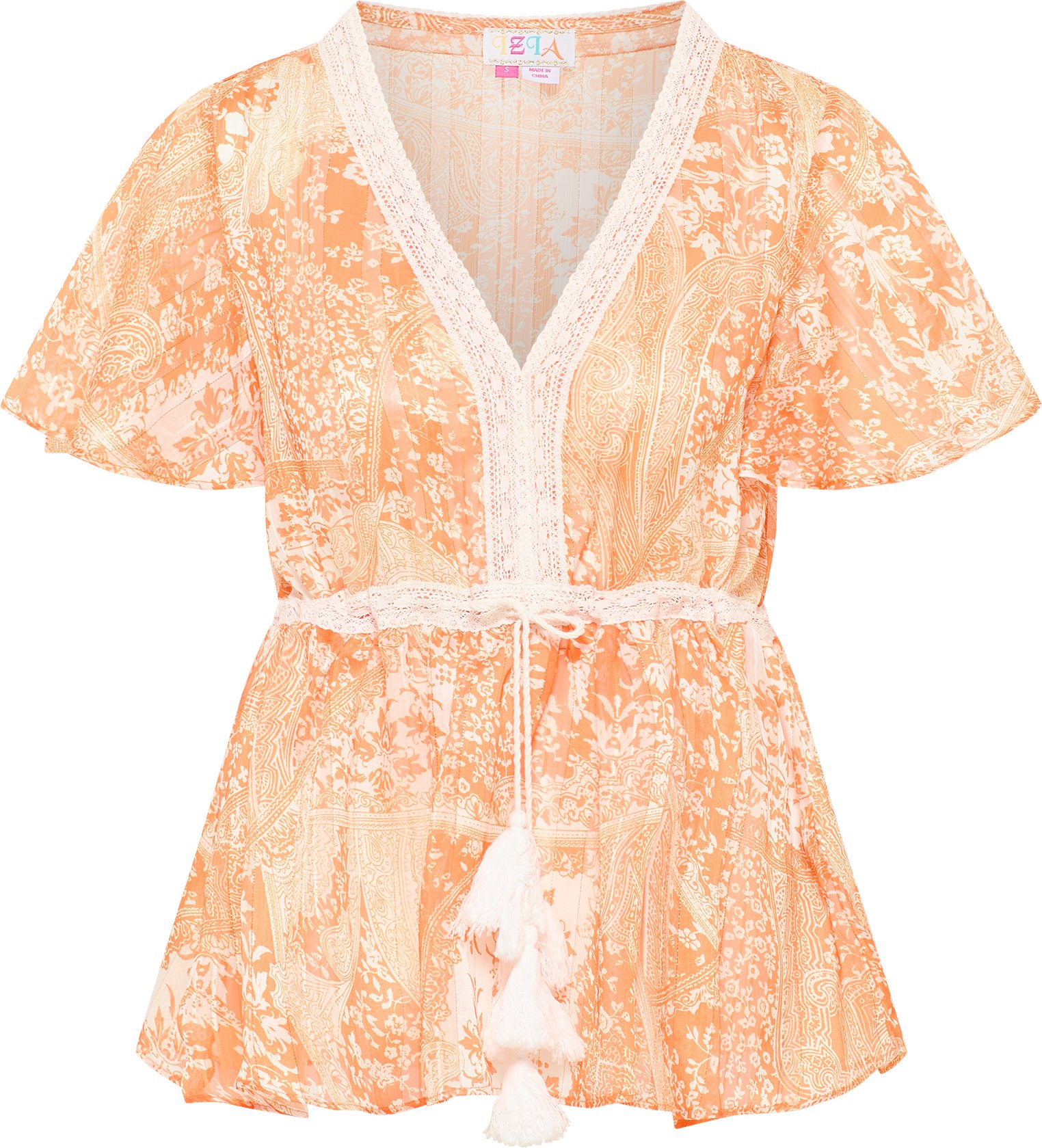 IZIA Bluse Damen Orange Weiss