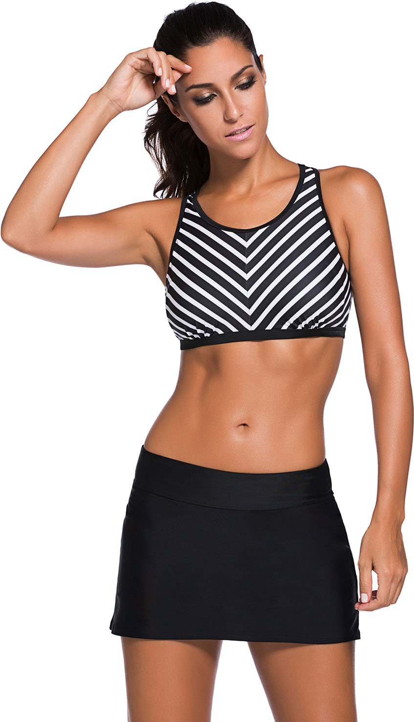 Gestreifter Badeanzug mit Rockunterteil