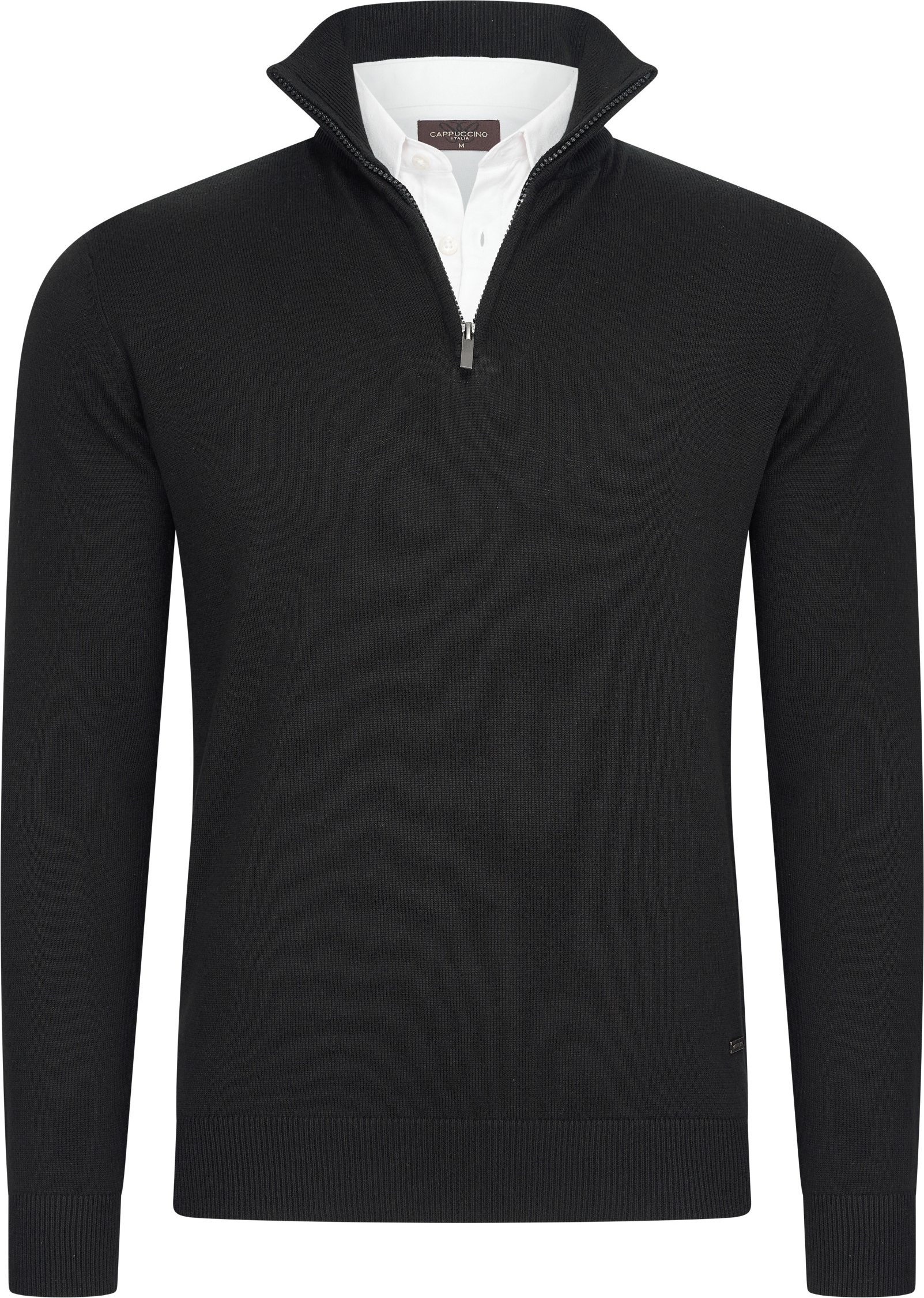 Cappuccino Italia Mock Zip Pullover für Herren. Der Pullover besteht aus 50% Baumwolle und 50% Polyester und hat eine no...