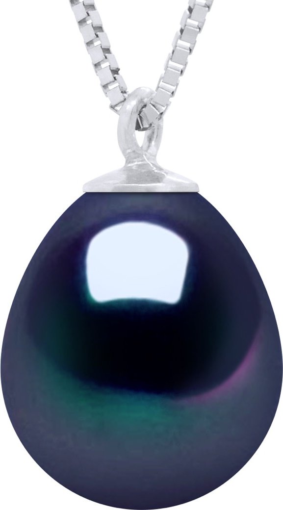 Halskette, echte Süßwasser-Zuchtperle, Birne, 9–10 mm