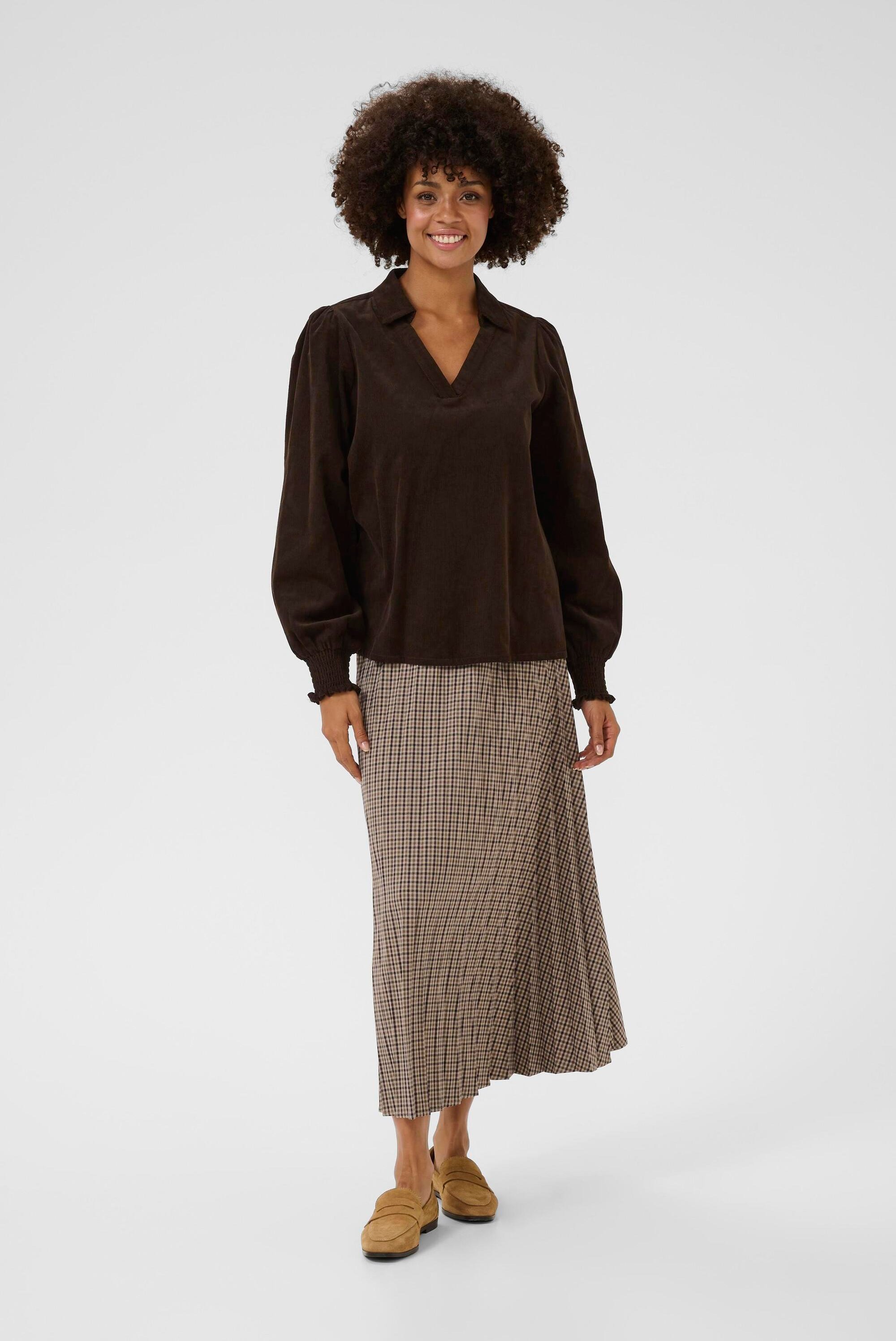 Langarm-Bluse CUrhaena Relaxed fit dark brown