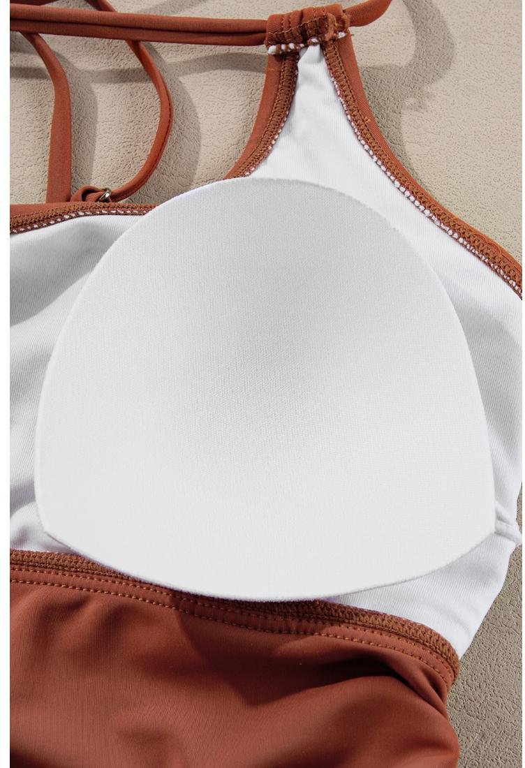 Thumbnail - Mineralroter Kordelzug-Bauchweg-Mix-and-Match 2-teiliges Tankini-Badeanzug