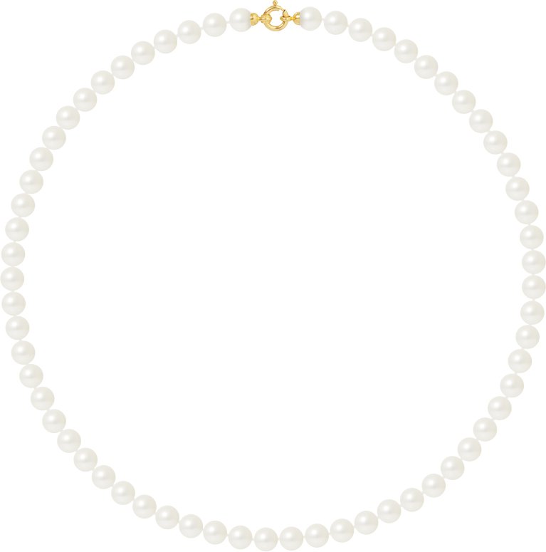Collier Rang PRINCESSE Perles d'Eau Douce Rondes 7-8 mm Blanches Fermoir Prestige Or Jaune 18 Carats