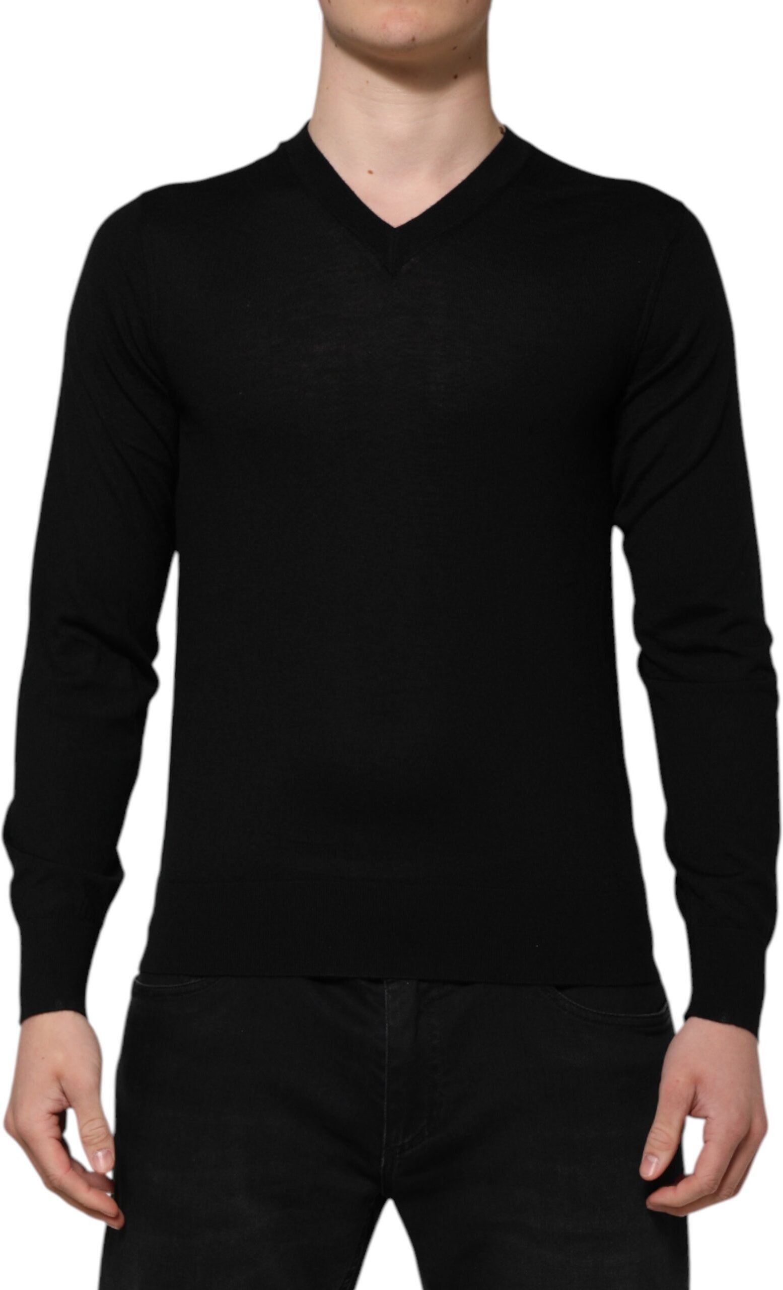 V-Ausschnitt Woll Langarm-Stricktop