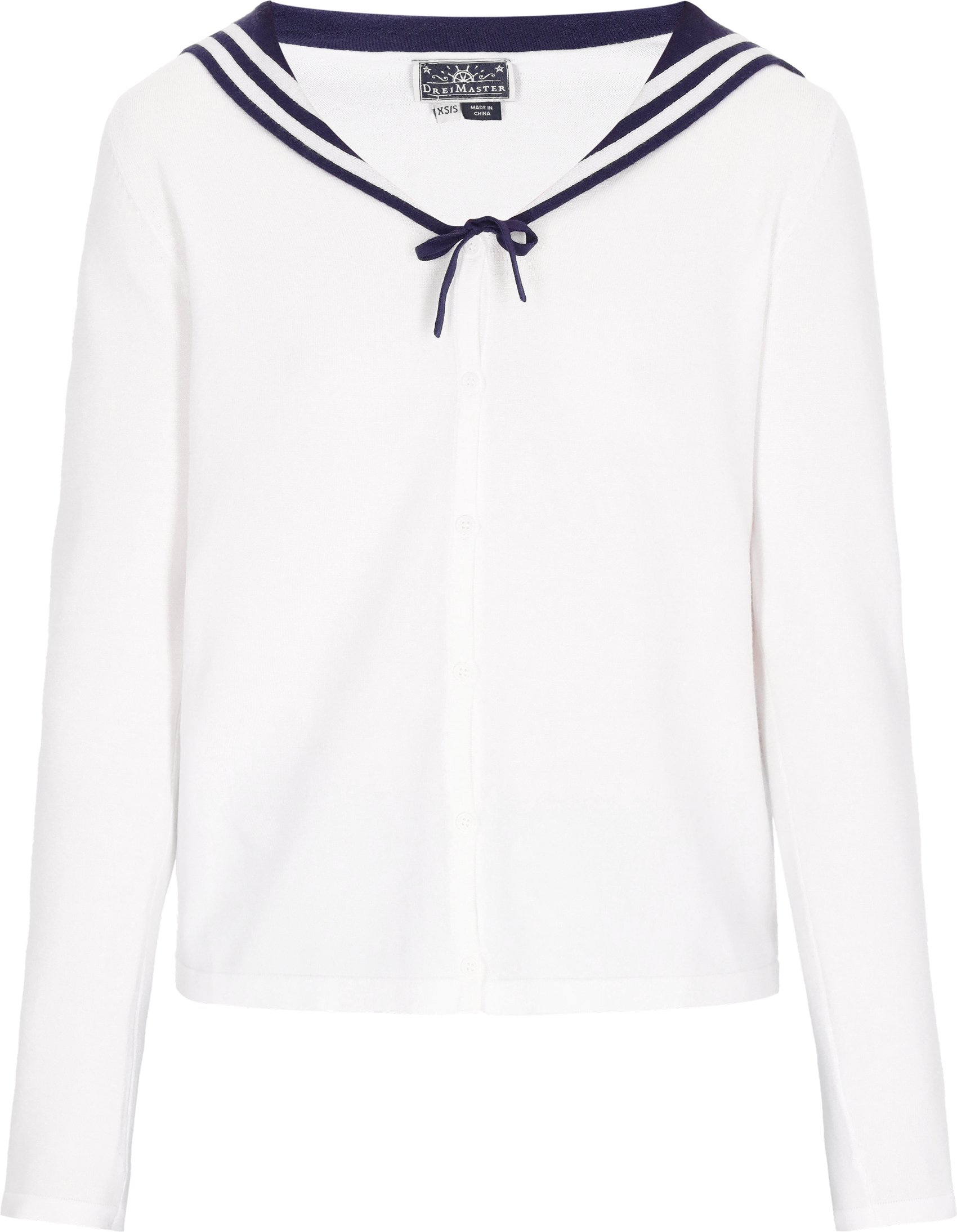 Thumbnail - Dreimaster Strickjacke Frauen Cremeweiß, Marineblau