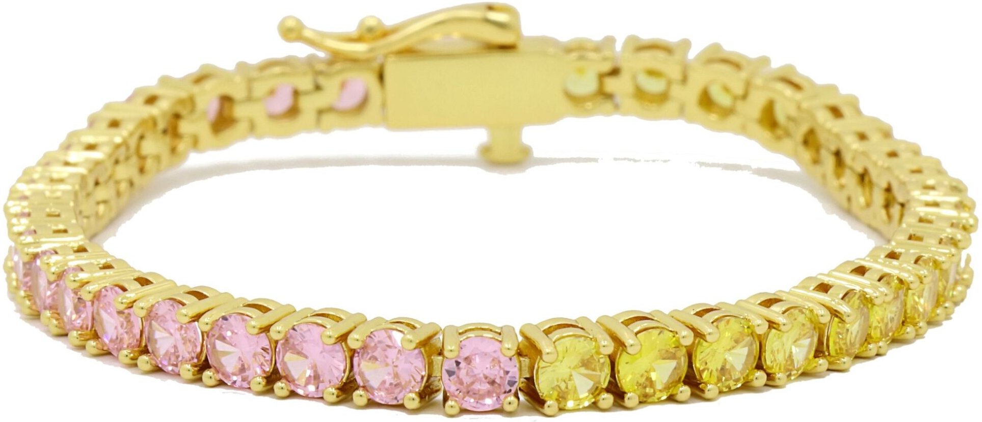 Fashionbox Armband Messing vergoldet mit Zirkonia pink/gelb 17 cm