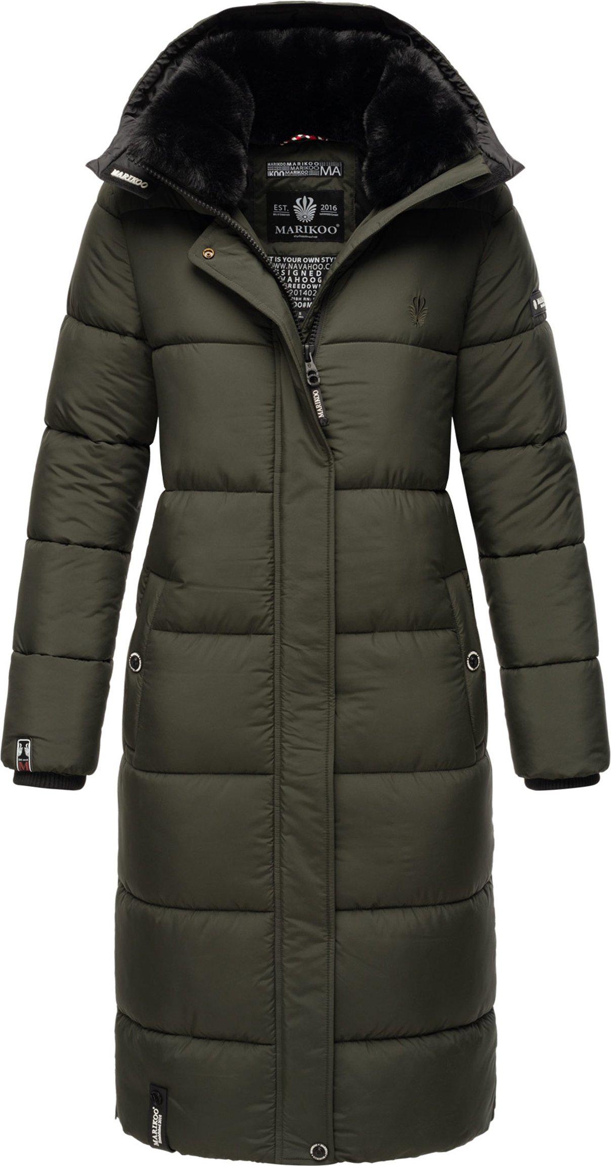 Marikoo Damen Winterjacke – Lange Steppjacke mit abnehmbarer Kapuze