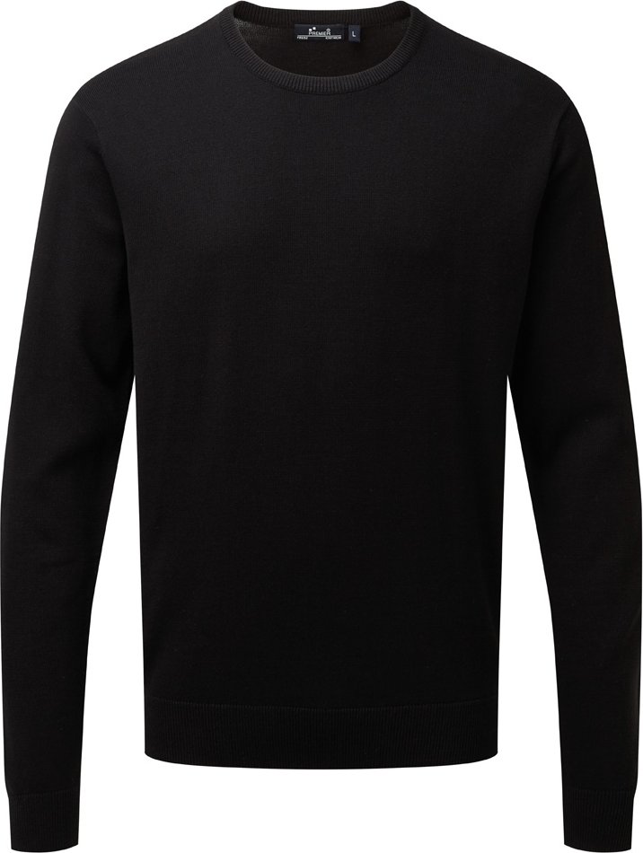 Premier Adults Unisex Cotton Rich Crew Neck Sweater (Schwarz)
