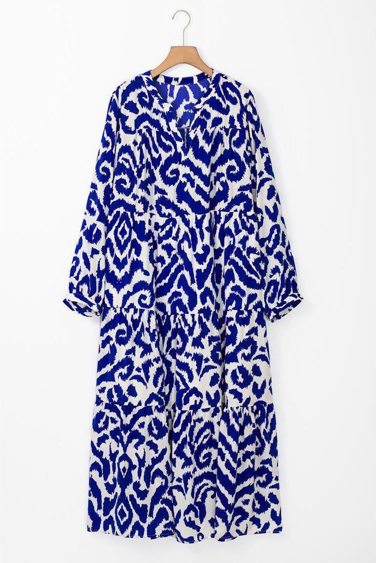Thumbnail - Azura Exchange Blaue Westliche Abstrakte Geometrische Bedruckte Maxi-Kleid