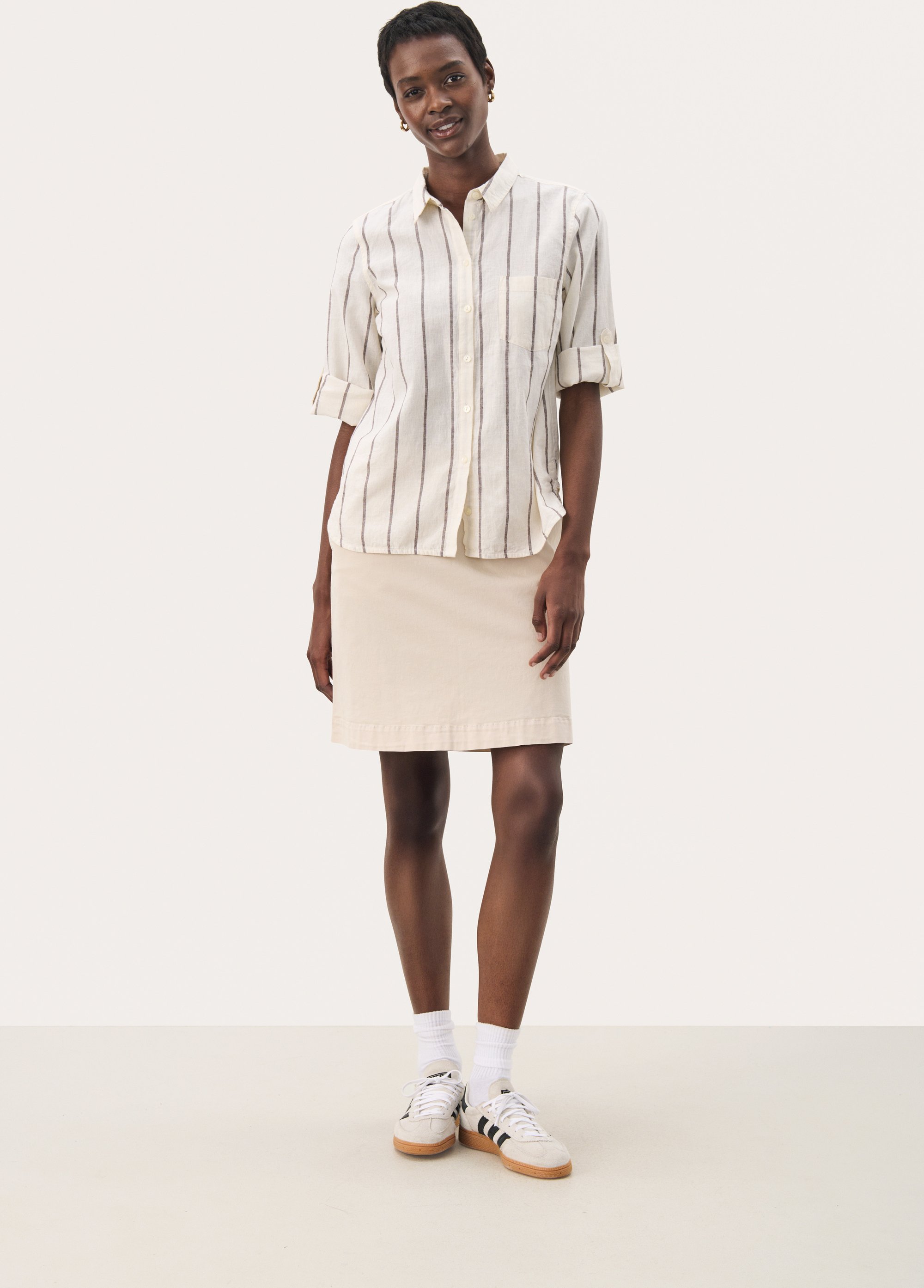 Langarm - Hemd Relaxed fit Eggnog and Brown Stripe cream