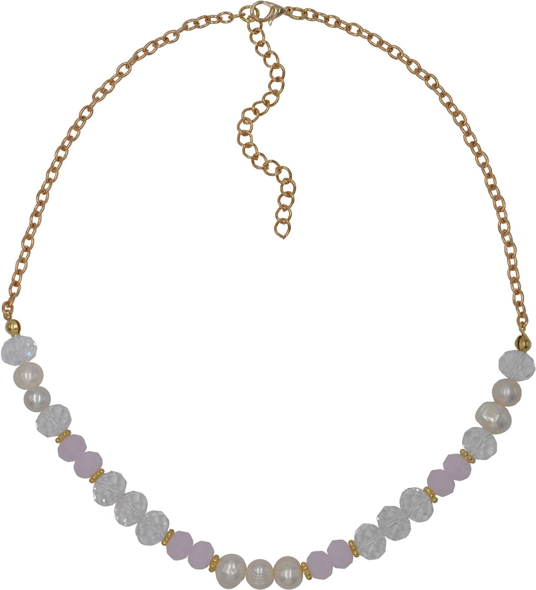 Steuer Modeschmuck Kette Metall glänzend vergoldet Kristall Süßwasserzuchtperle