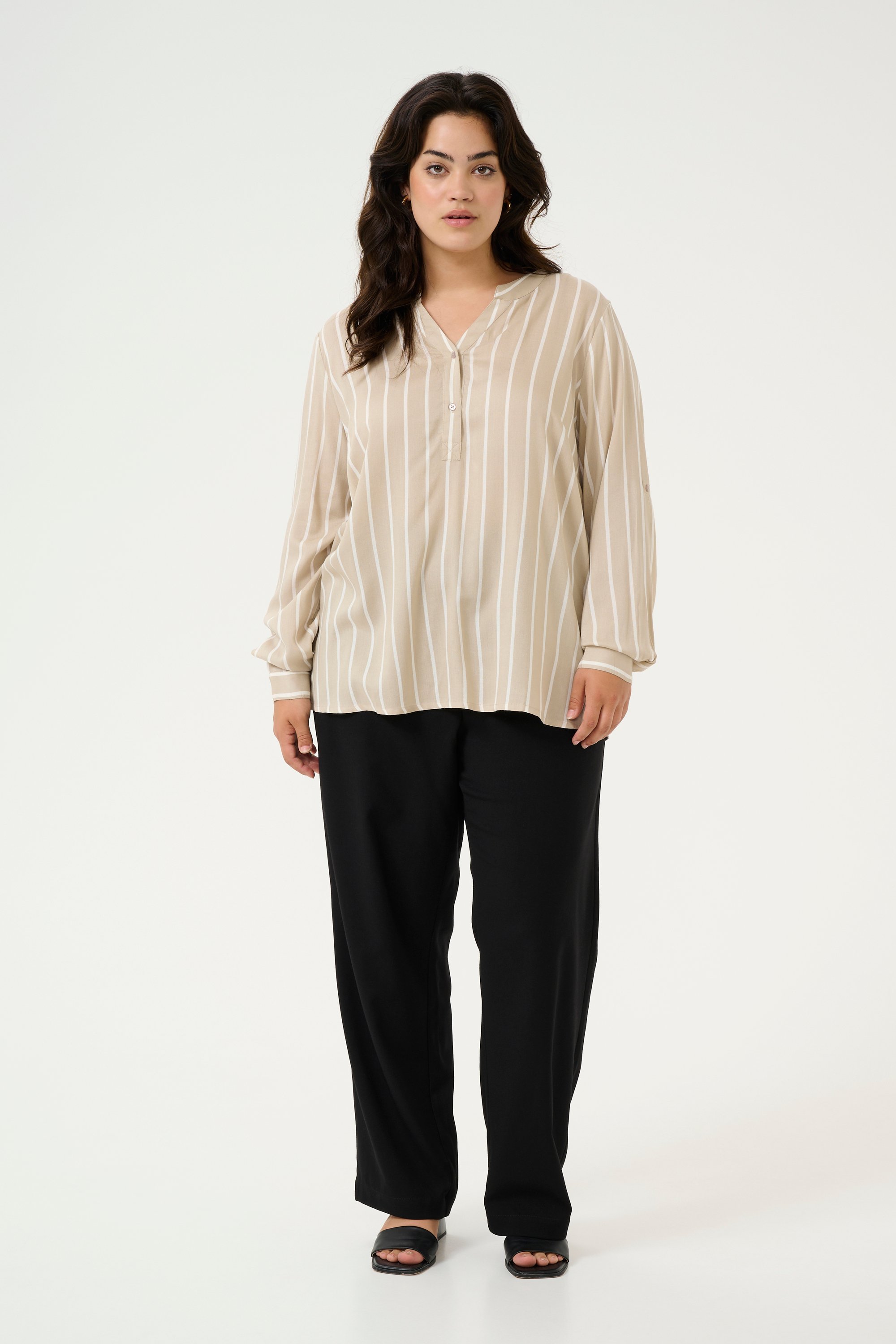 Langarm-Bluse Regular fit Feather Gray / Chalk Stripe grey white