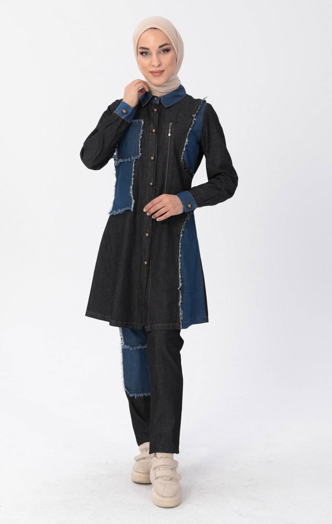 Reißverschluss-Detail Hijab Denim Outfit