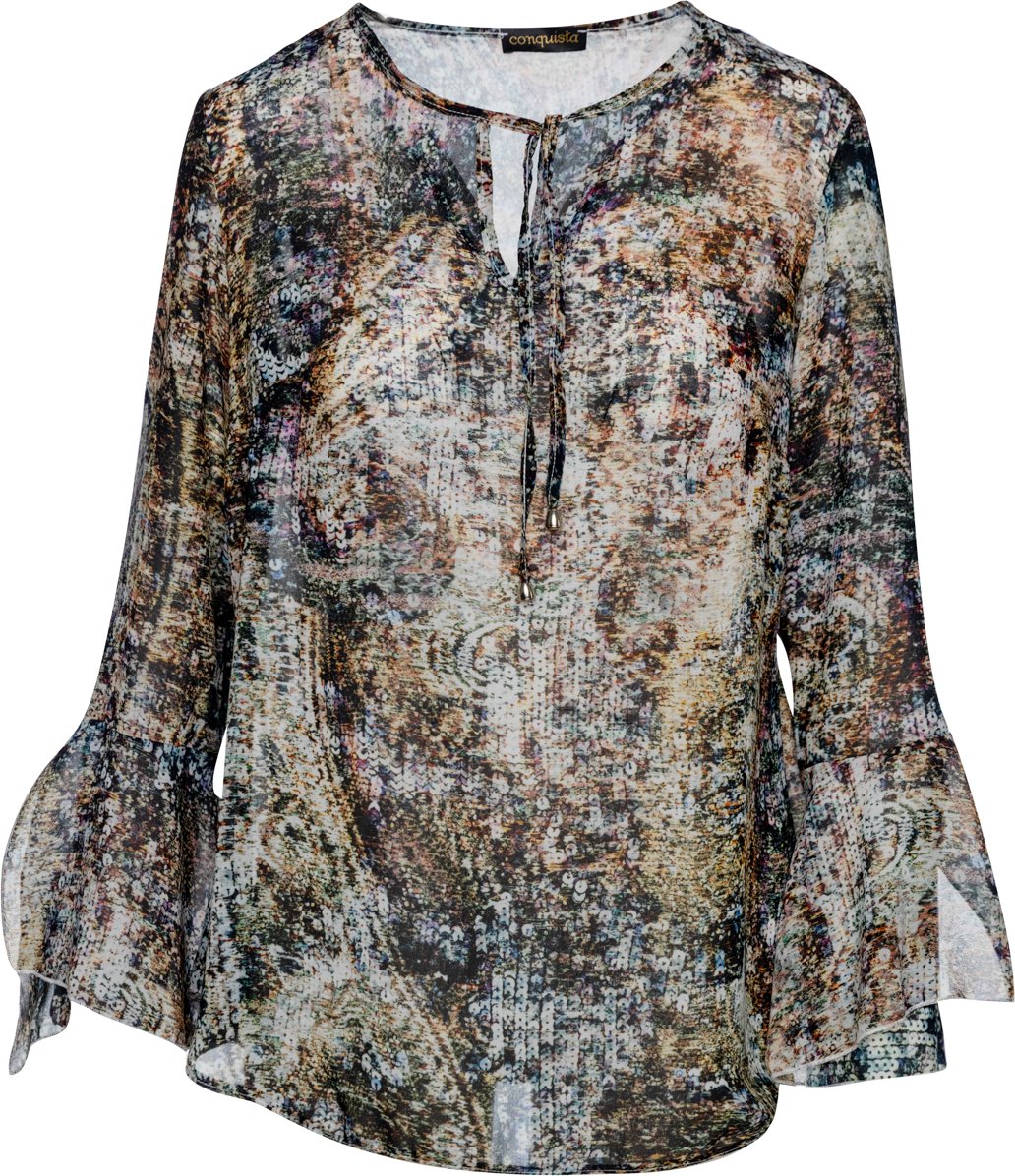 Bedrucktes Voile-Top mit Volant-Ärmeln