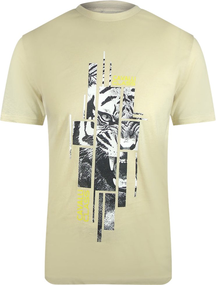 Cavalli Class - Beiges T-shirt Mit Abstraktem Tiger-logo