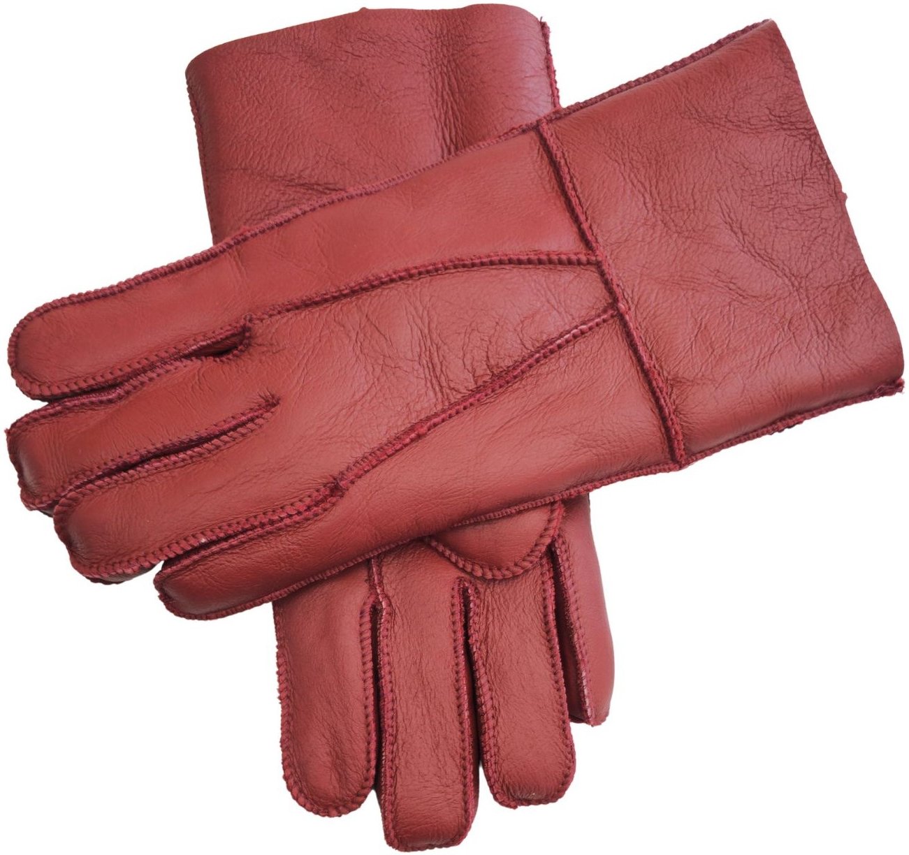 Rote Unisex-Handschuhe aus Schaffell mit aufrollbaren Bündchen