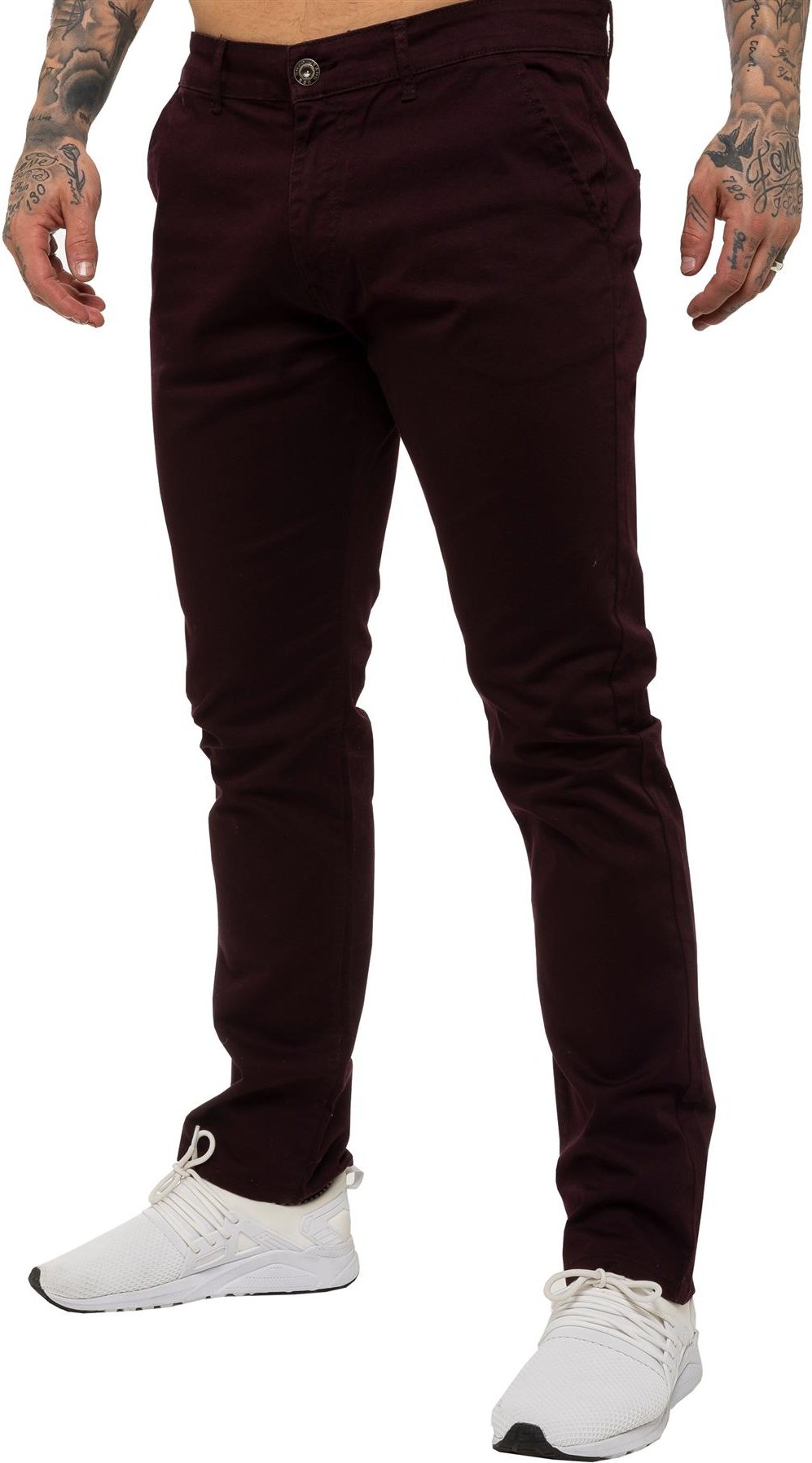 Enzo | Herren Slim Fit Stretch Chino Jeans - Burgunderrot