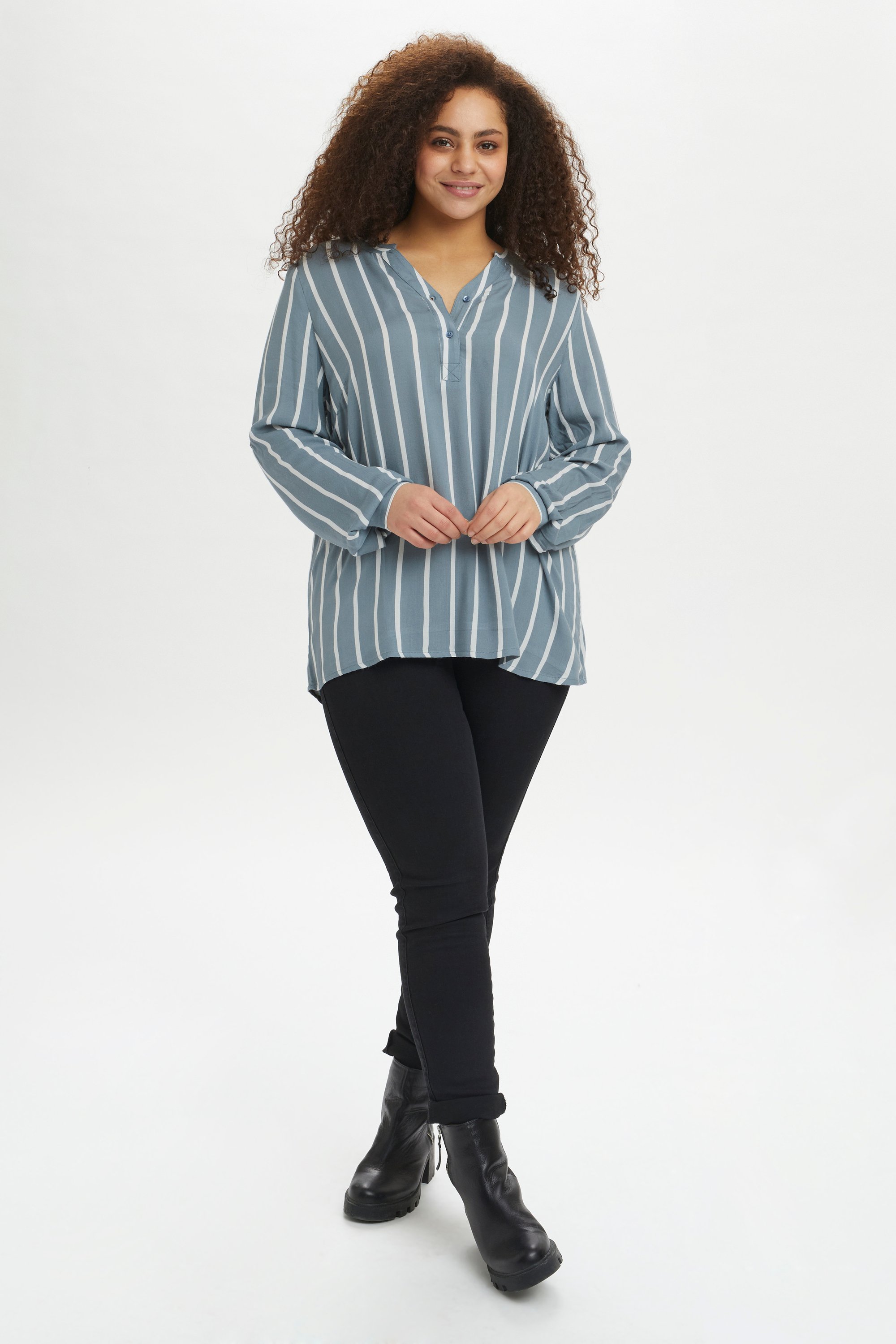 Langarm-Bluse Regular fit Blue Mirage/ Chalk Stripe blue white