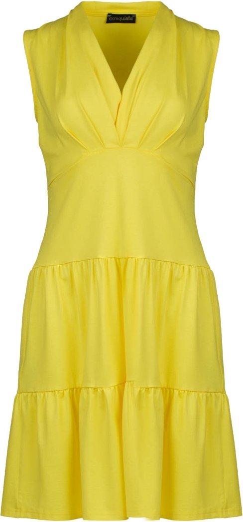 Gelbes ärmelloses Jerseykleid mit V-Ausschnitt